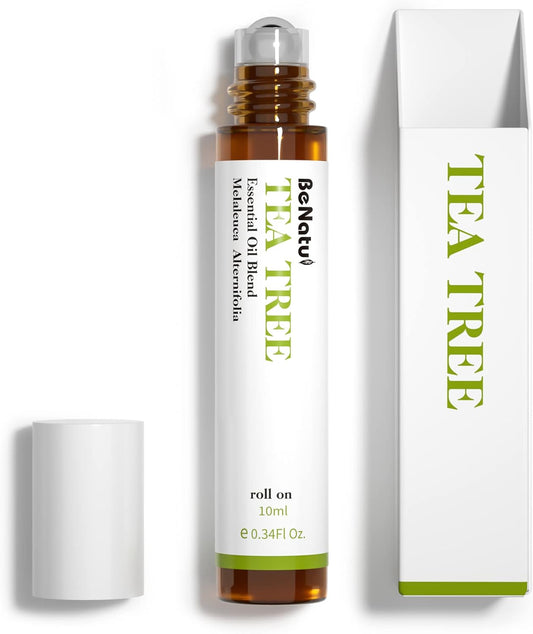 Benatu Tea Tree Oil for Skin Care, Natural Essential Oil Blend Roll On for Aromatherapy, Body Topical Massage Pre-Diluted Travel Size Roller 10ml