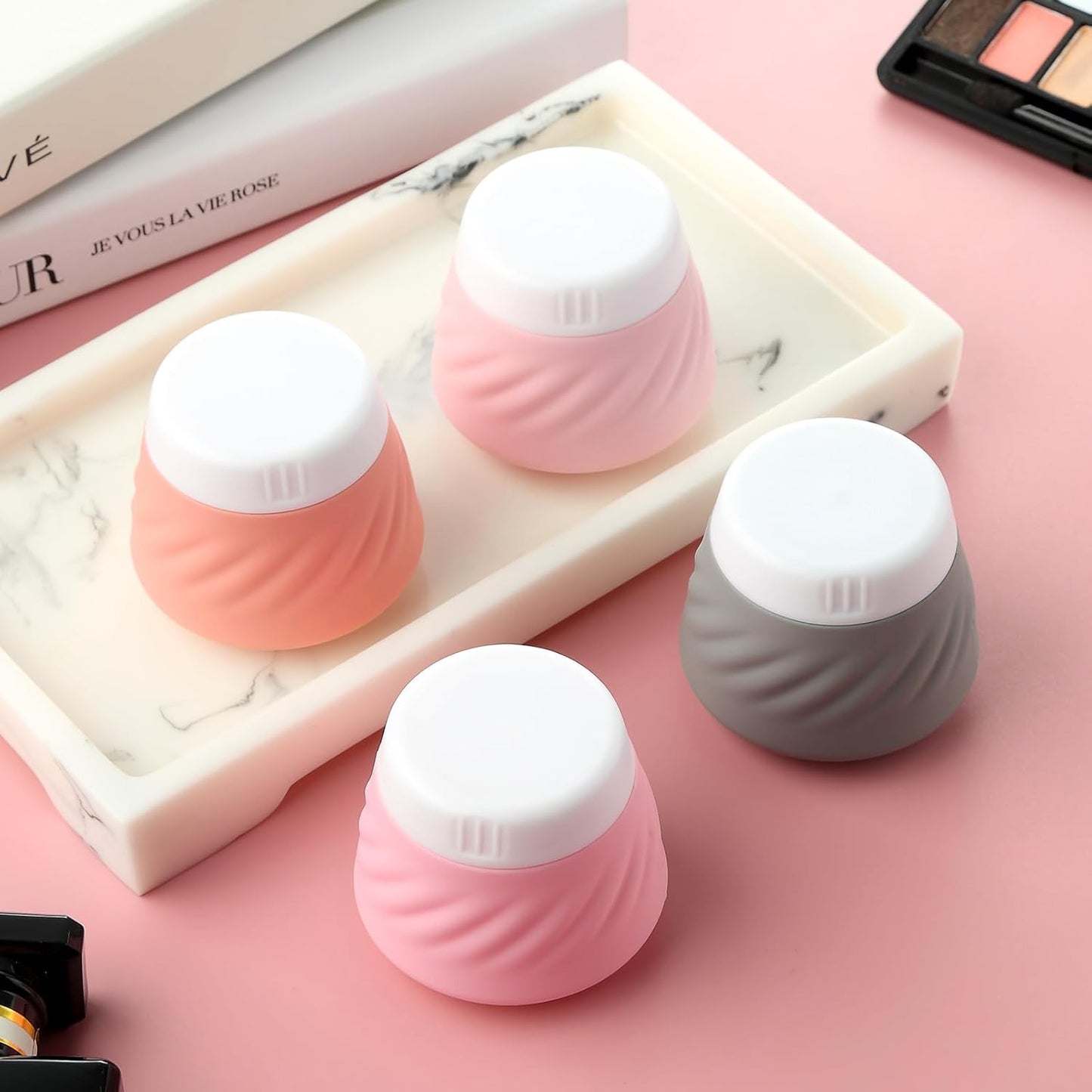 Gemice Travel Containers for Toiletries, TSA Approved Silicone Travel Jars for Cream, Leak-Proof Travel Size Toiletries Containers with Lid for Lotion Skincare Makeup (4 Pack)