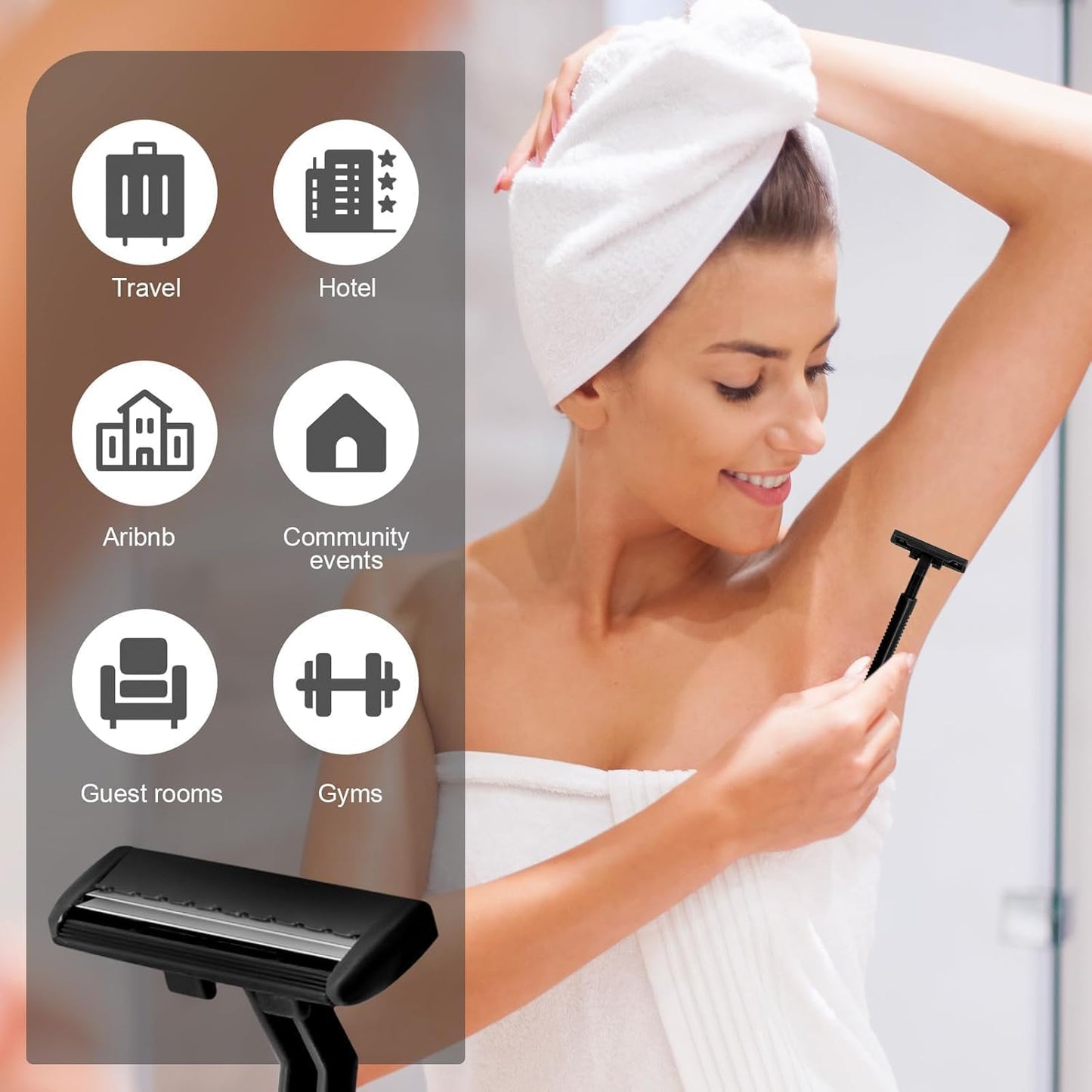 120 Pack Disposable Twin Blade Razors Individually Wrapped, Clear Safety Cap， Multipurpose Portable Shave Razor for Man Woman Bathing Hotel Travel (Black)