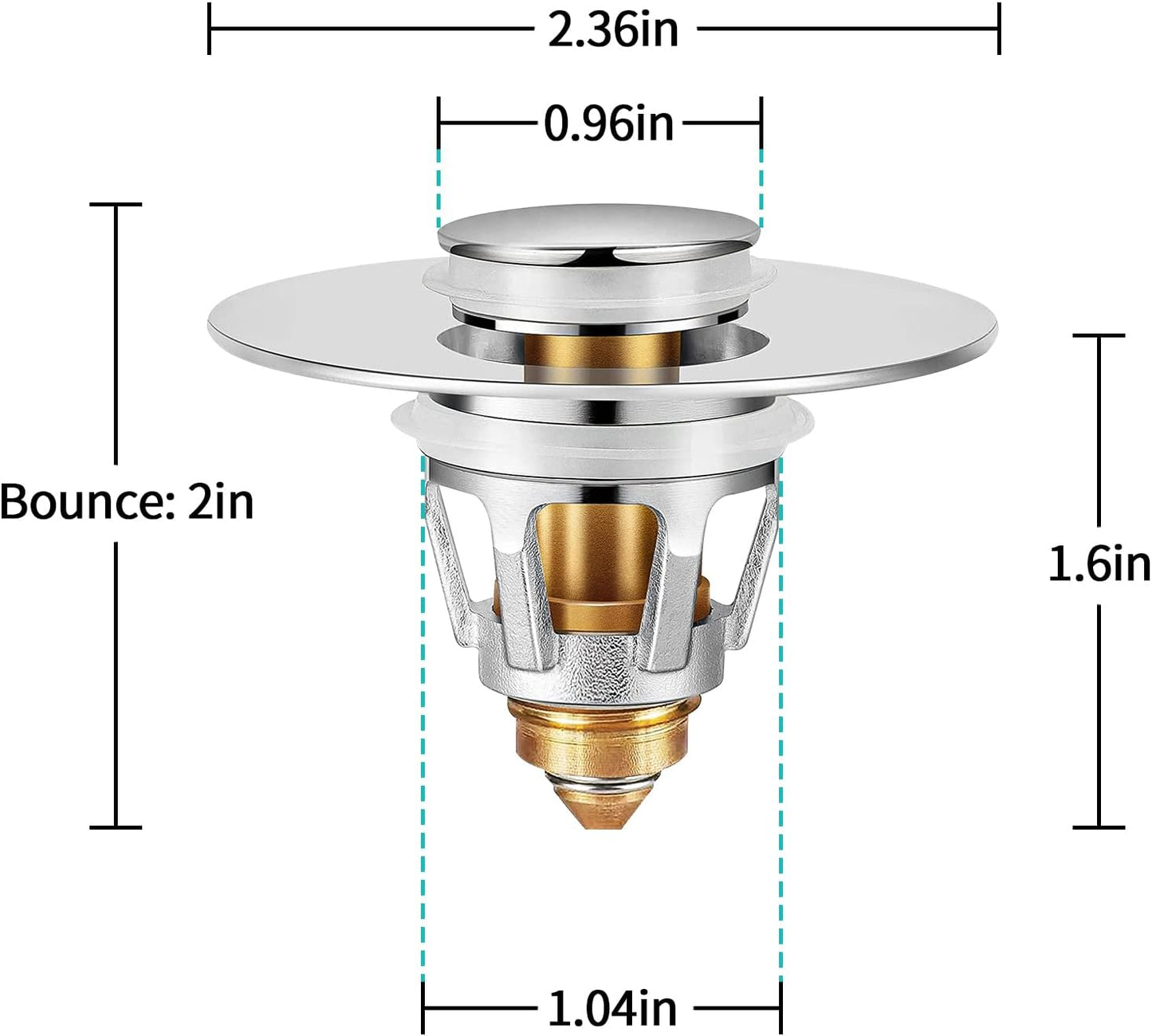 Sink Stopper, Bathroom Sink Drain Strainer with Hair Catcher, for 1.04’’~1.97’’ Drain Hole, Brass Universal Drain Cover, Pop Up Basin Plug