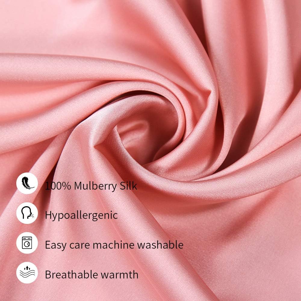 100% Mulberry Silk Pillowcases Set of 2 for Hair and Skin and Super Soft and Breathable Queen Size Nature Silk Pillowcases (Queen, Pink)