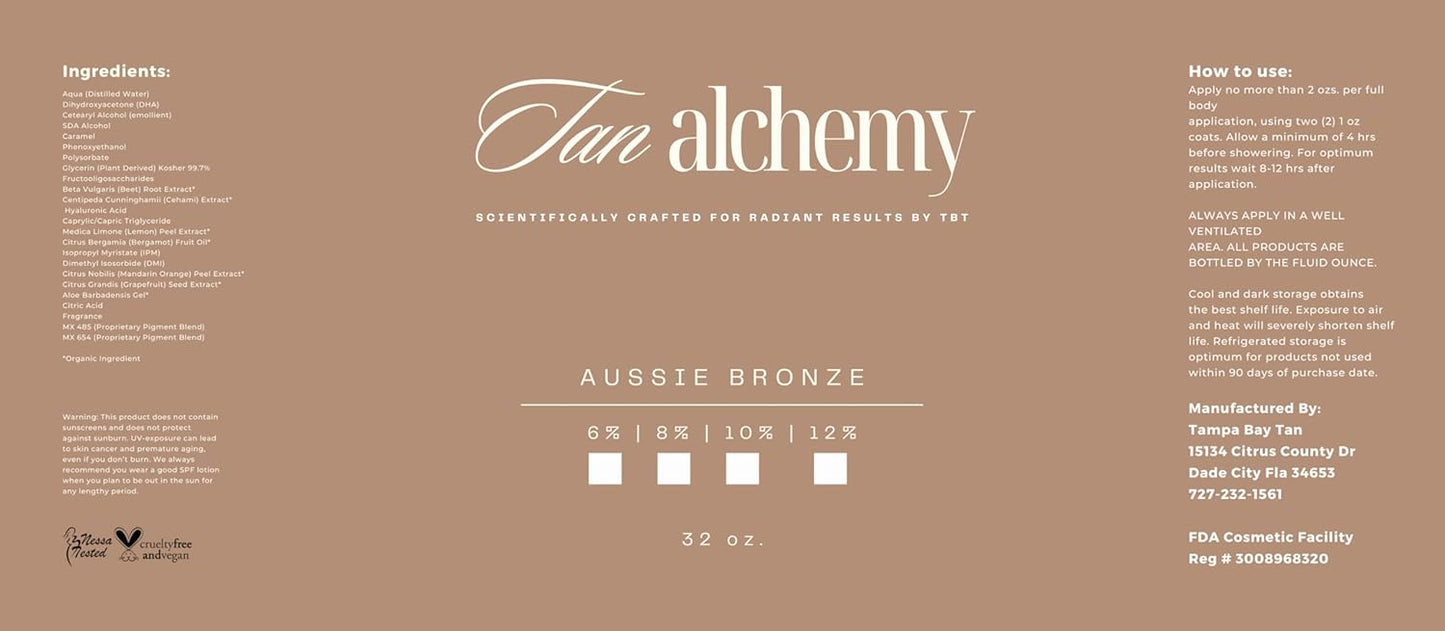 Tan Alchemy, Aussie Bronze 2-32oz bottles of 12%, Dark DHA Sunless Airbrush Spray Tanning Solution (64oz)