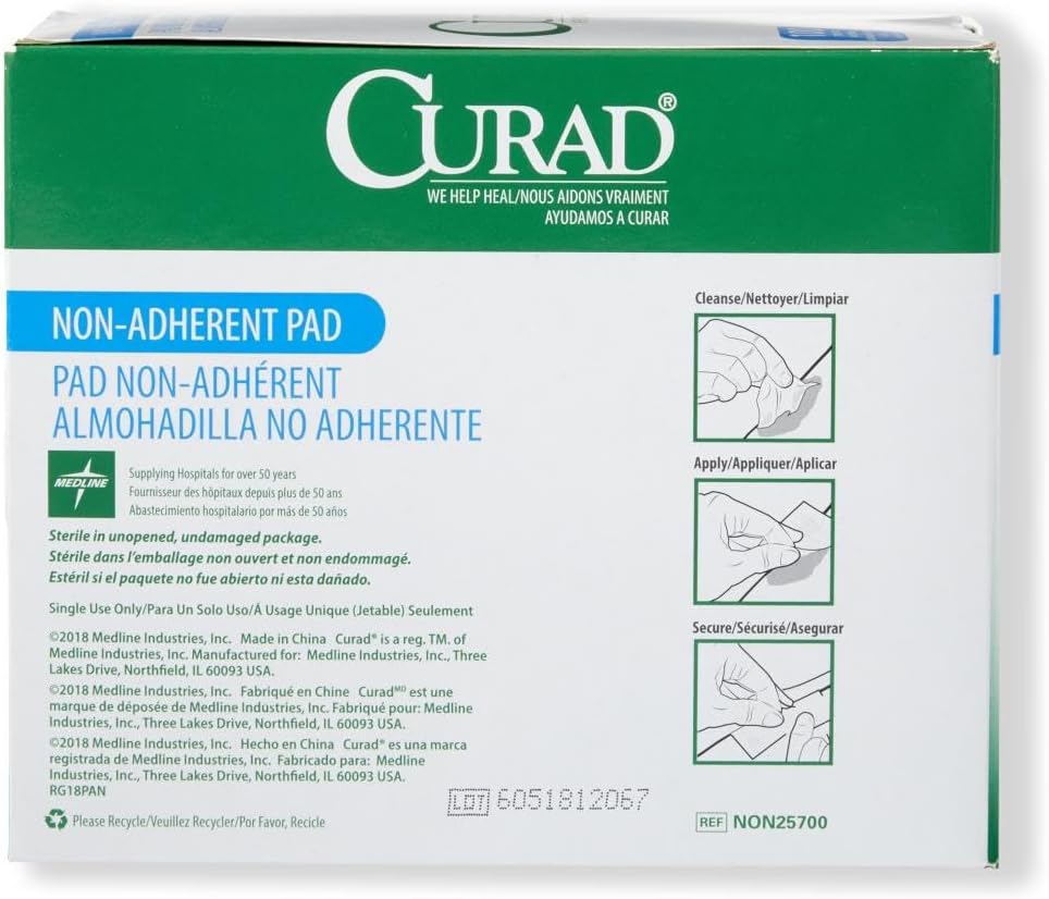 Curad Sterile Nonadherent Pad, Soft, Perforated, Absorbent, Cotton/Polyester, 2" x 3", Sterile, 100 pads