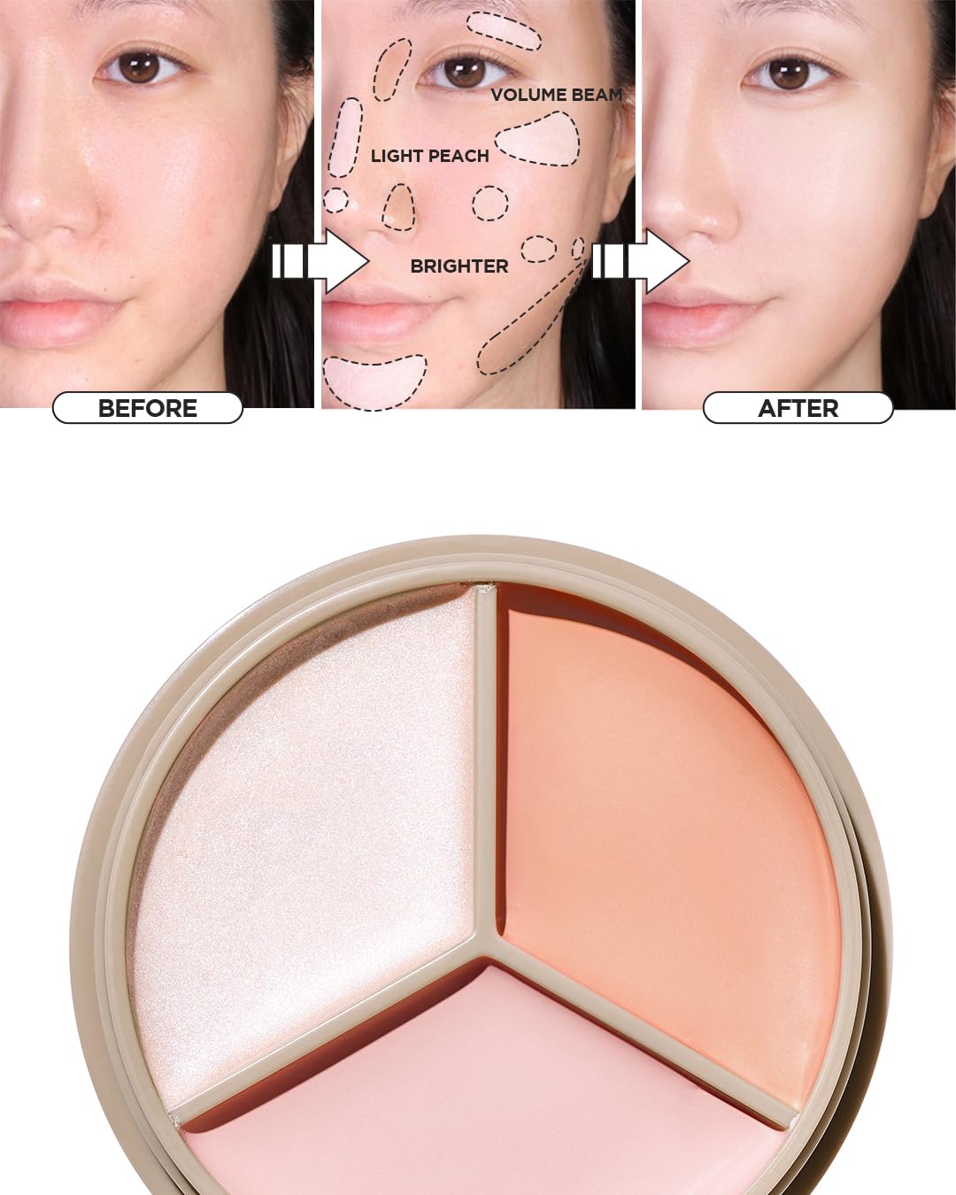 THESAEM Cover Perfection Triple Pot Concealer 05 Dark Up Beige - for Fair to Light Skin Tone - Dark Circle Corrector, Brightener, Shimmer Highlighter - Radiant Glow Skin for Flawless Finish