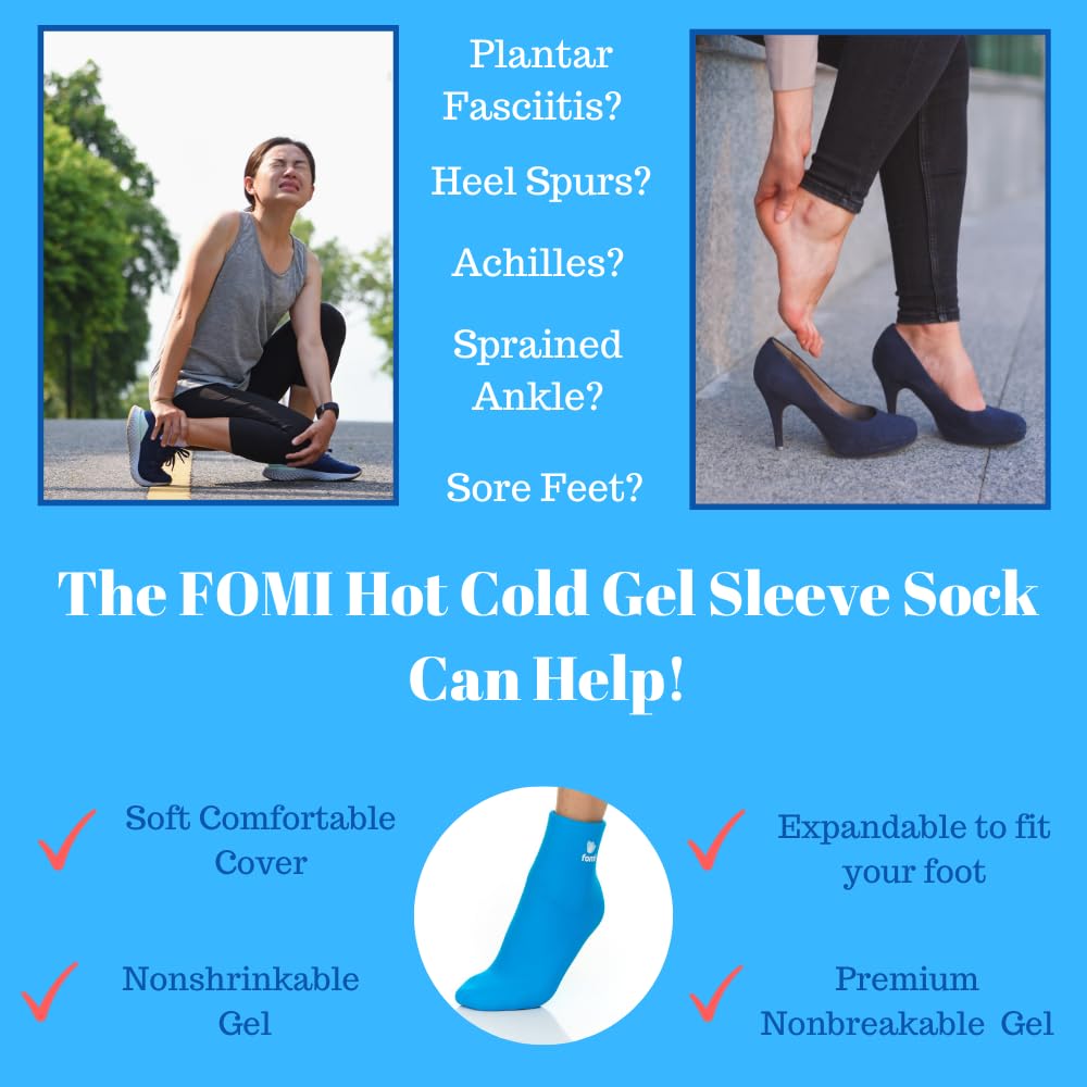 FOMI Hot Cold Full Foot and Ankle Solid Gel Ice Packs | 2 Pack | Premium Comfort 360 Degree Cooling Compression Wrap for Plantar Fasciitis, Heel Spurs, Achilles, Tendonitis, Sore Feet, Gout
