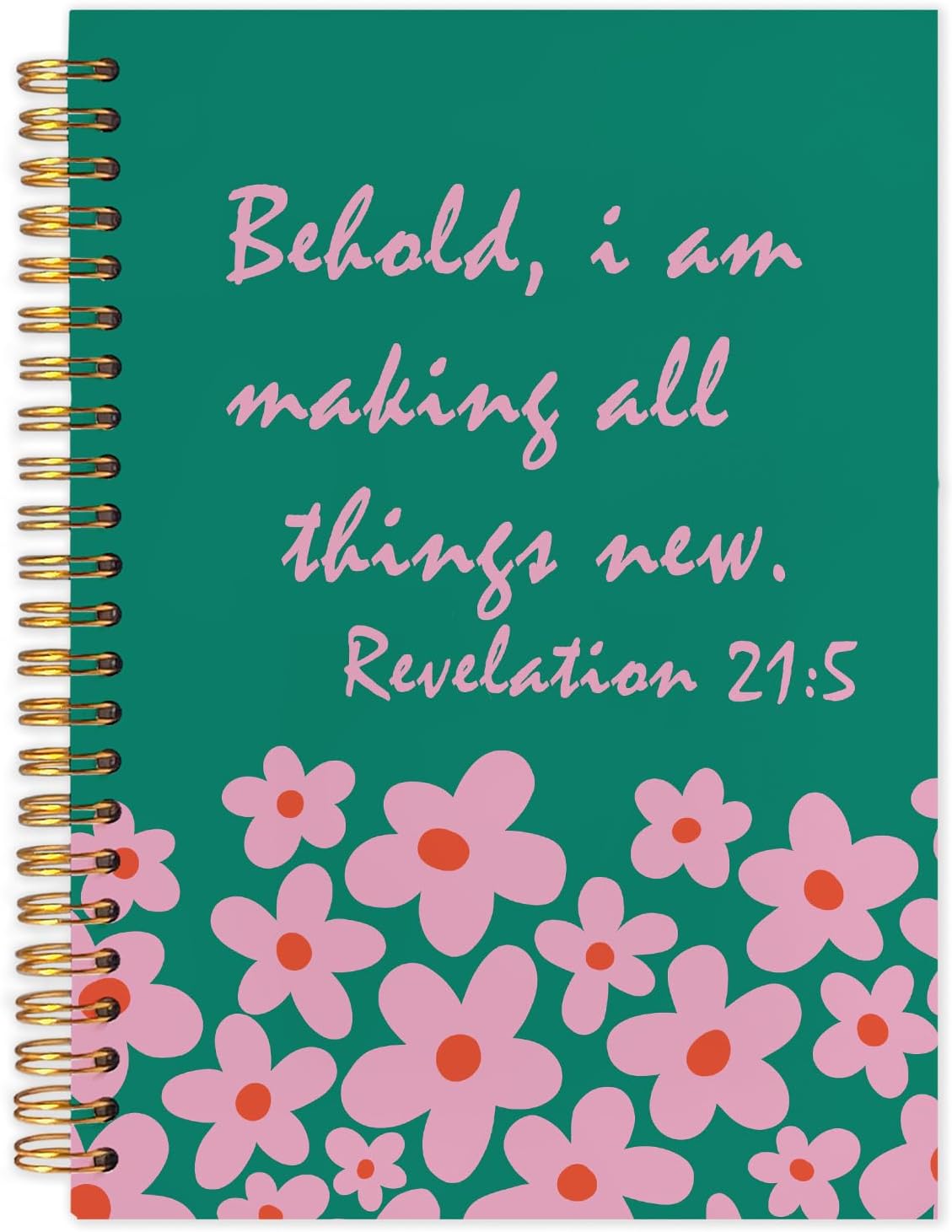 Inspirational Green Floral Christian Spiral Journal Notebook 5.5x8.3in, Prayer Bible Journal for Woman, Revelation 21:5 Bible Notebooks for Note Taking, Religious Hardcover Notebook