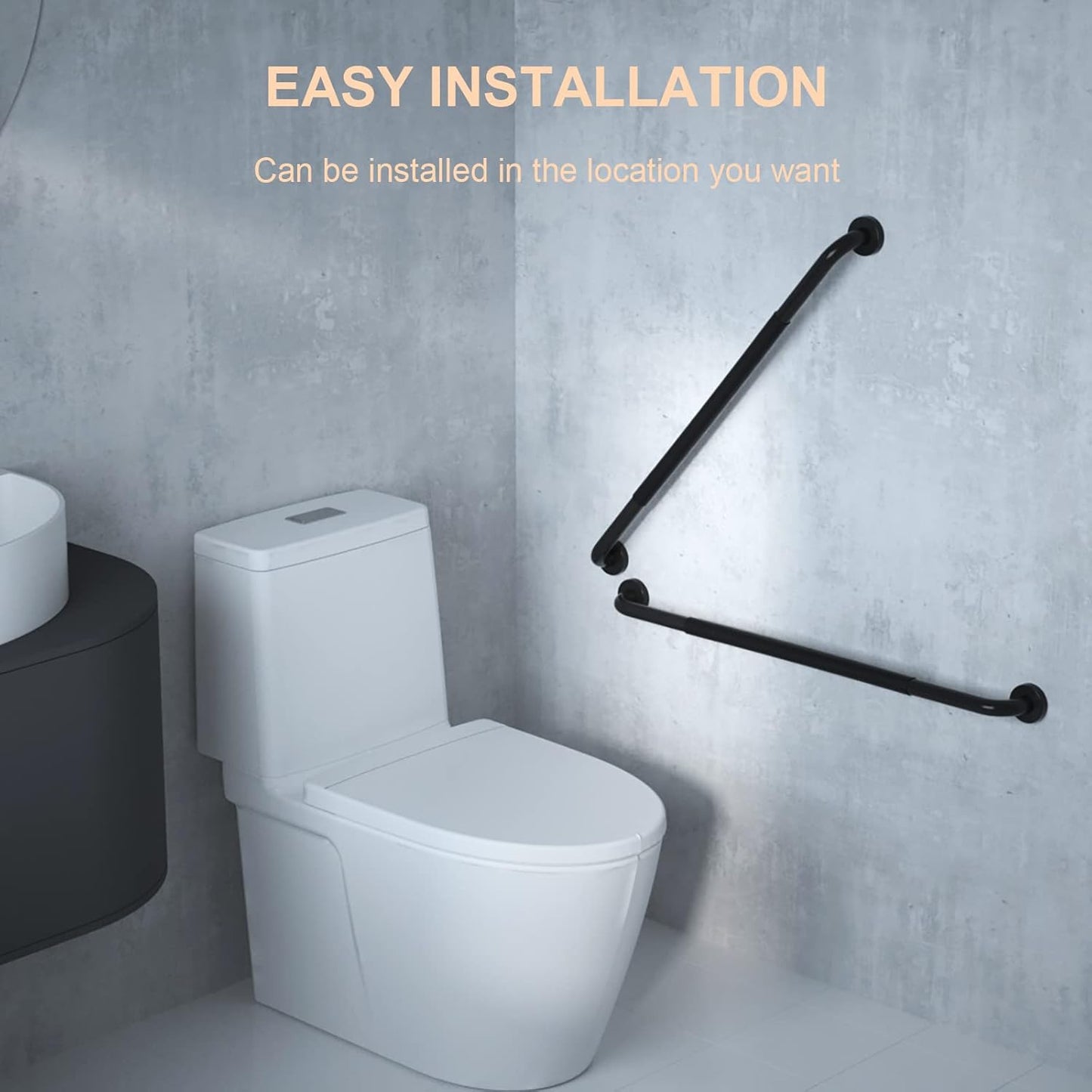 2 Pack 32 Inch Black Shower Grab Bar w/Anti Slip Rubber Grip,ZUEXT Stainless Steel Bath Grab Bar,Bathroom Balance Bar,Wall Mount Safety Handrail Support,Handicap Injury Elderly Senior Assist Handle