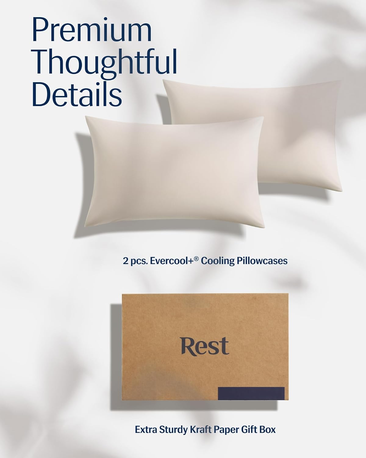 REST® Evercool®+ Cooling Pillowcases Standard - 2 Pillowcases for Sensitive Skin, Silver Infused Fabric for Hygienic Sleep, Silky Smooth for Curly Hair, High Elastic for Snug Fit (19x29 inches)