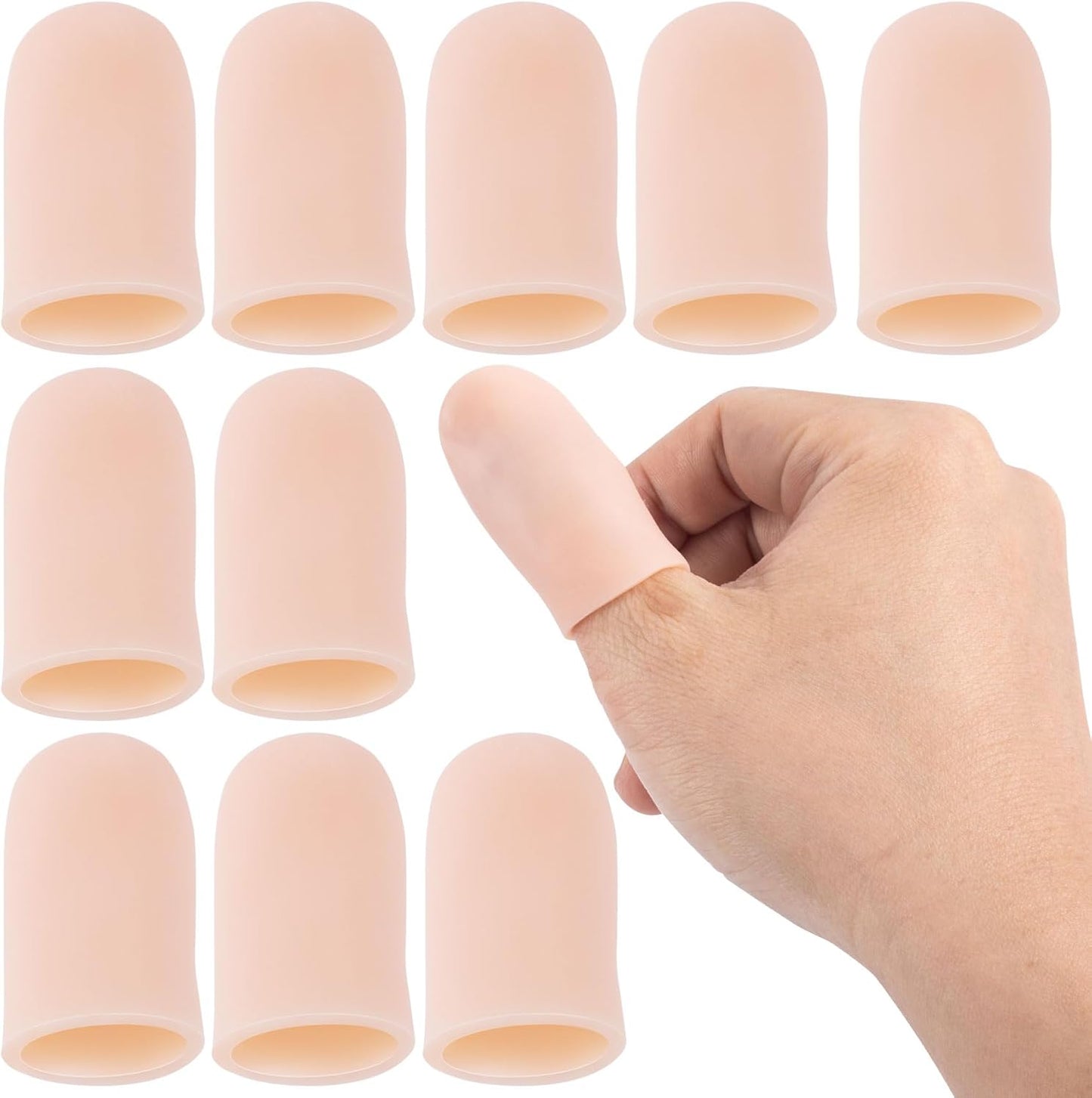 ANCIRS 10pcs Gel Finger Support Protector Caps Gloves, Gel Finger Cots/Covers, Silicone Fingertips for Hands Cracking, Eczema Skin, Trigger Finger Arthritis Pain Relief