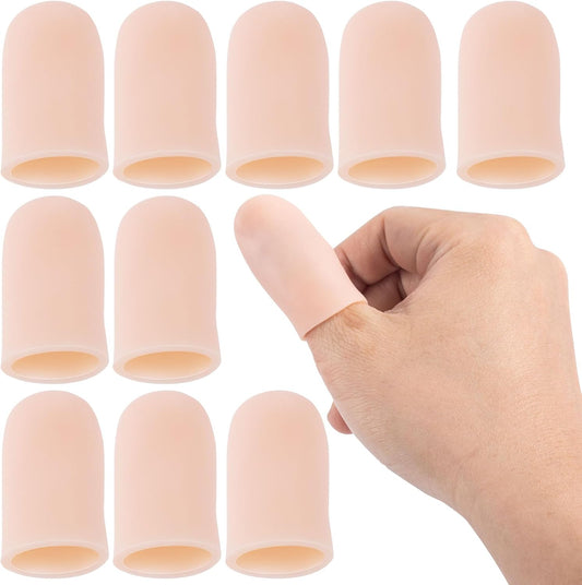 ANCIRS 10pcs Gel Finger Support Protector Caps Gloves, Gel Finger Cots/Covers, Silicone Fingertips for Hands Cracking, Eczema Skin, Trigger Finger Arthritis Pain Relief