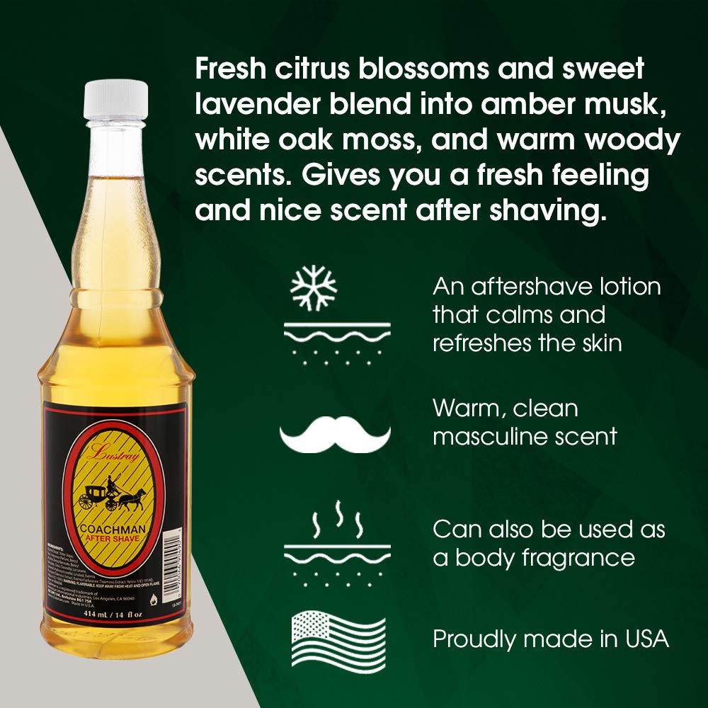 Lustray Coachman After Shave Lotion, Instantly Cools, Tones, Refreshes The Skin After Shaving 14 fl oz