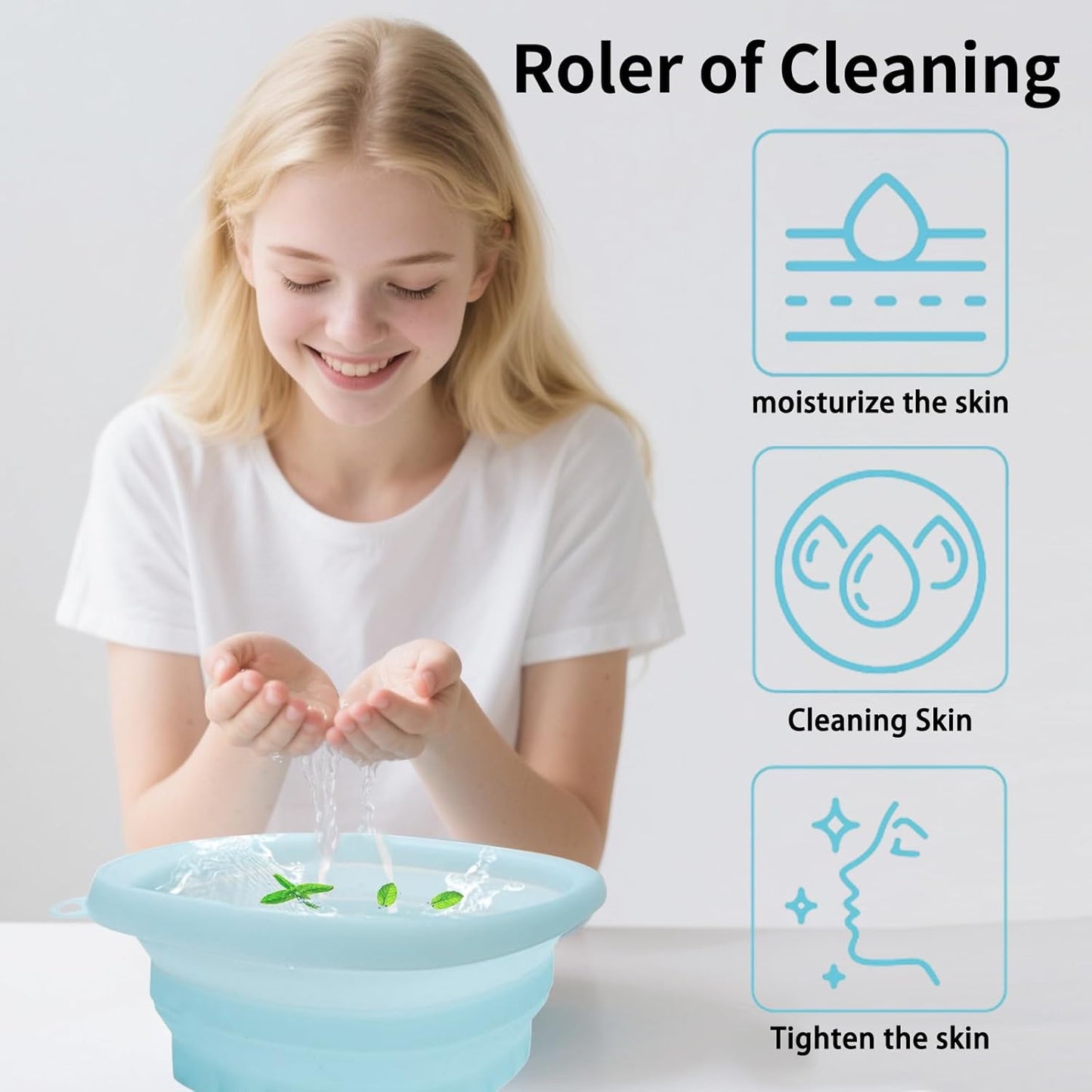 Face Bowl for Ice with Built-in IceTray,Collapsible Silicone Face Ice Bowl – Cold Plunge Therapy for Skin Tightening & Facial Treatment– Portable Spa Tool for Home & Travel（Blue)