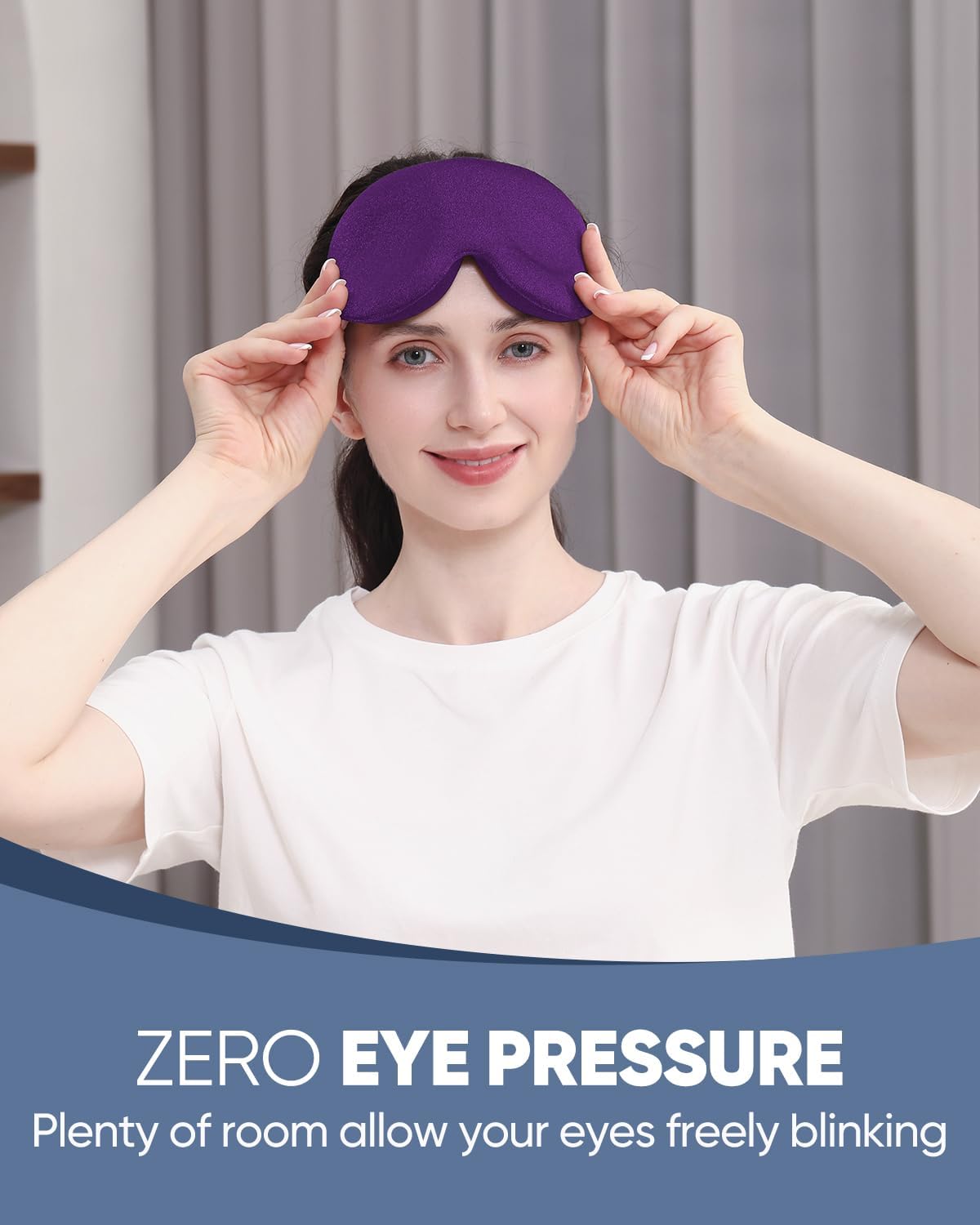 MZOO Luxury Sleep Eye Mask for Side Sleeper Men Women, Zero Eye Pressure 3D Sleeping Mask, Light Blocking Patented Design Night Blindfold, Soft Eye Shade Cover for Travel, Purple