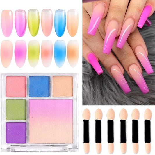 7 Colors Solid Fluorescent Neon Pigment Powder Set Gradient Iridescent Rainbow Palette Glitter Dust for Nail Art Gel Polish Mermaid Unicorn Rubbing Powder