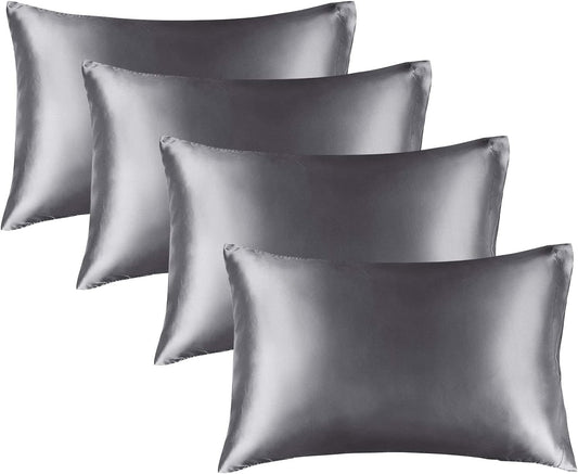 BEDELITE Satin Pillowcase for Hair and Skin, Super Soft Similar to Silk Pillow Cases 4 Pack with Envelope Closure, Cooling Pillowcases for Women Men (20"x30" Queen Size, Dark Grey)