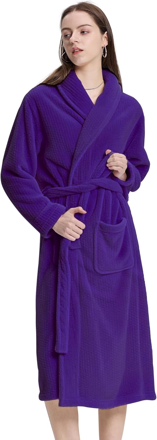 Women's Shawl Collar Bathrobe, Soft Long Towel Robes for Women - Super Absorbent Quick Dry yet Warm
