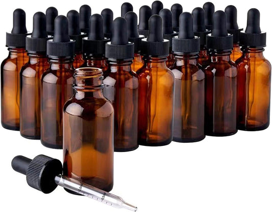 24 Pack Amber Glass Dropper Bottle, 2 oz/60 ml with Dropper, Leak Proof Travel Dispenser Bottle for Essential Oils/Chemistry Laboratory Chemicals/Cologne and Perfume