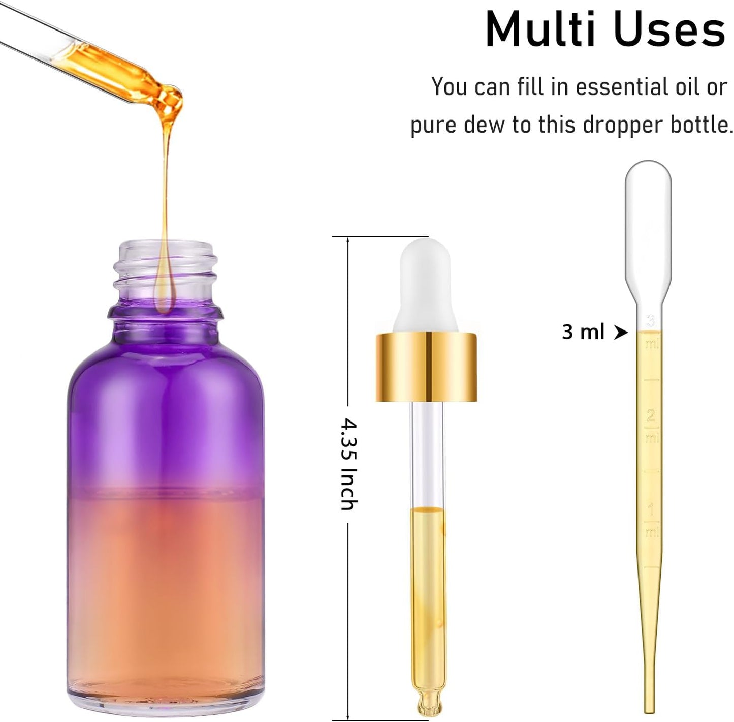 Bumobum 2 oz Dropper Bottle, Purple Glass Eye Dropper Bottles with Golden Top Cap for Essential Oils, 24 pack Tincture Bottle with Labels and Funnel