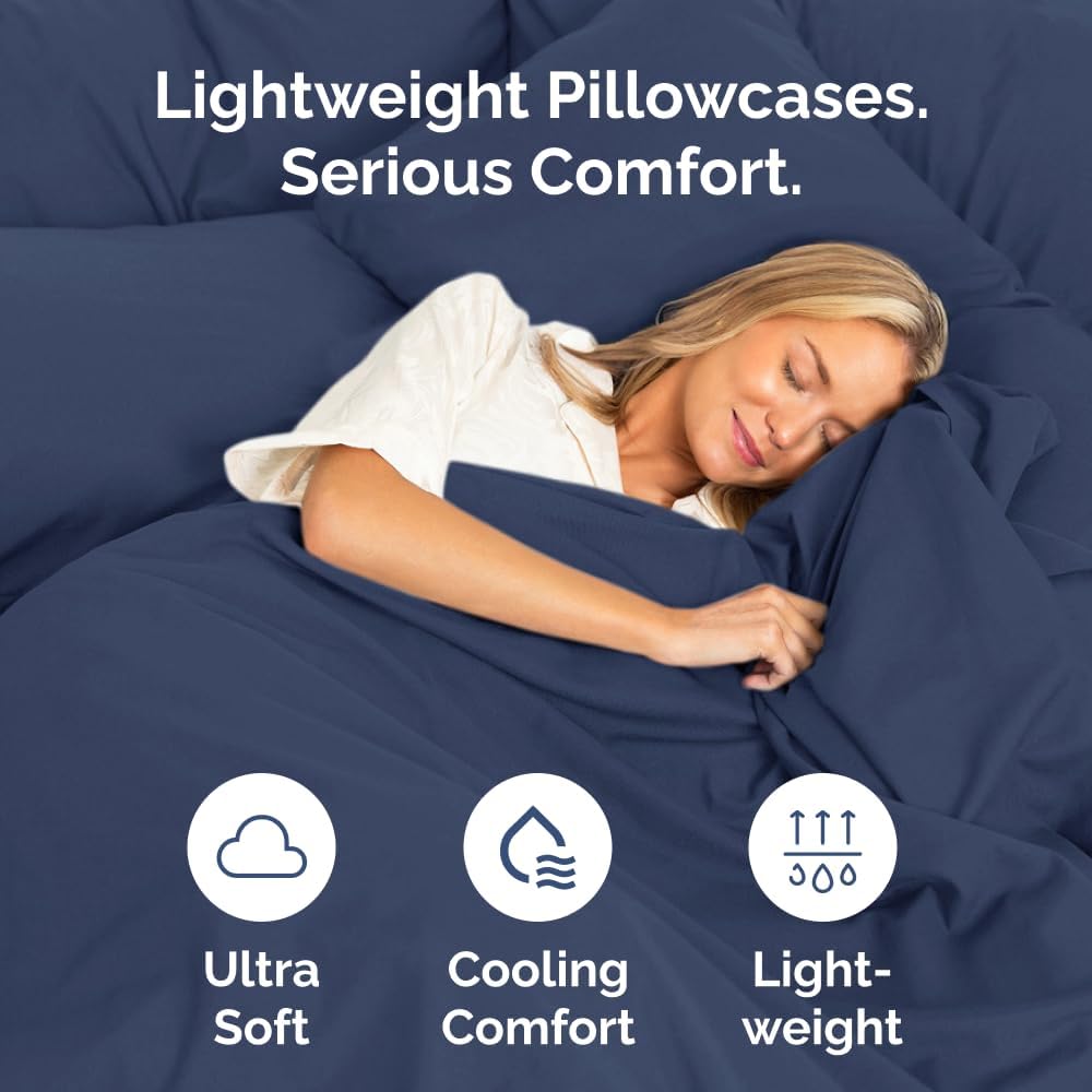 King Pillow Cases Set of 8 - Ultra Soft Hotel Quality Pillowcase Covers - Comfy. Cozy & Wrinkle Free - Shrink, Stain and Fade Resistant - Machine Washable Pillow Protectors - 8 Piece Set - Navy Blue