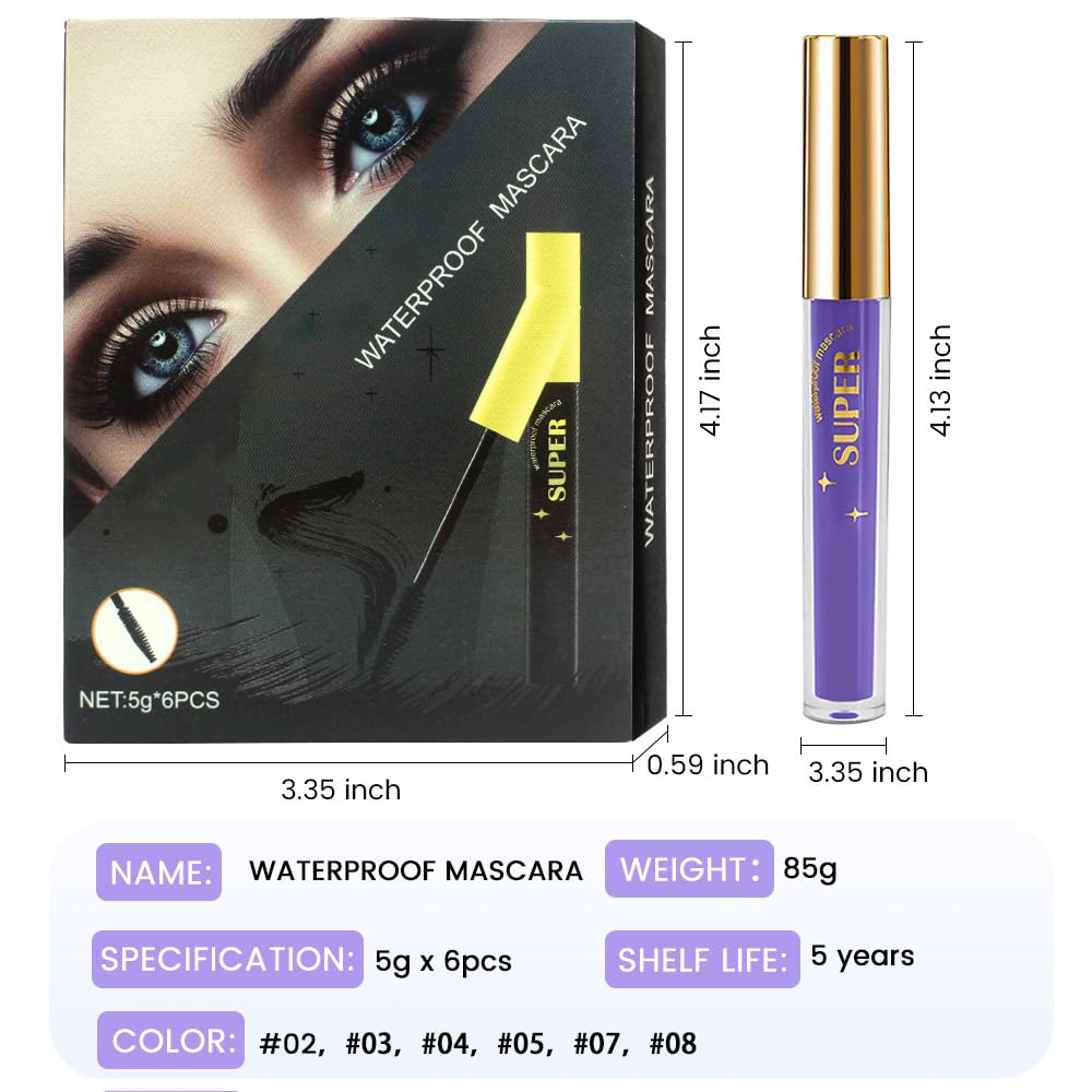 Colored Mascara for Eyelashes, Voluminous Colorful Mascara Set, Pink Purple Blue Green Red Teal Lash Pack - Lengthening, Defining, Curling, Multiplying Formula, Cruelty-Free & Waterproof