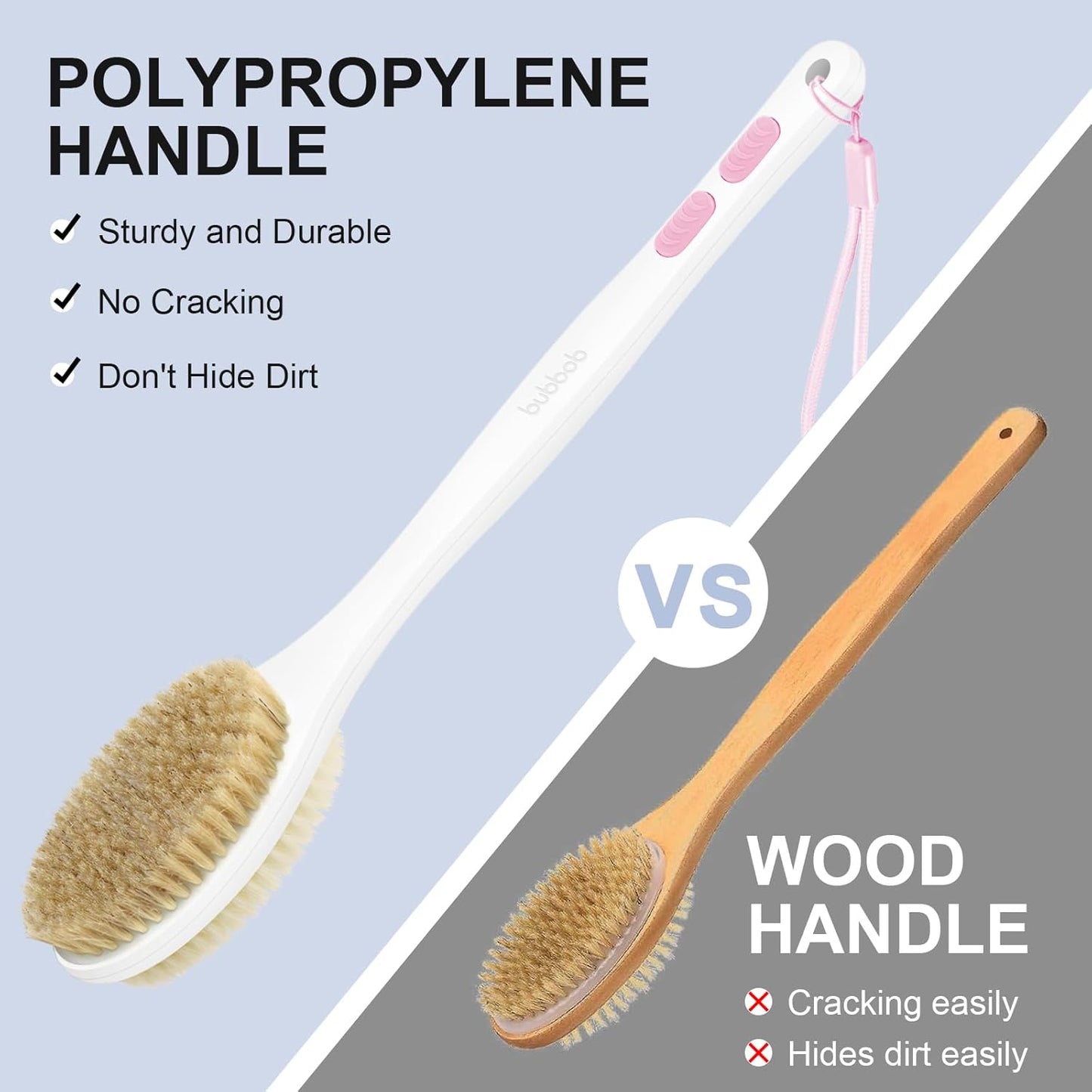 Back Scrubber, Back Scrubber for Shower, Bath Brush Long Handle for Shower with Double Sided Bristles for Wet or Dry Brushing (Pink)