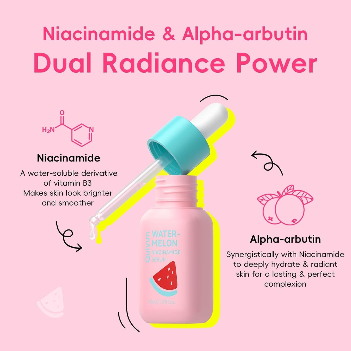 Niacinamide Serum for Face, Skin Care with Watermelon Extract & Hyaluronic Acid, Vitamin C, Hydrating, Glow, Anti-Aging, for Uneven Skin Tone, for Teens Girls Women Gifts, 1 Fl. Oz