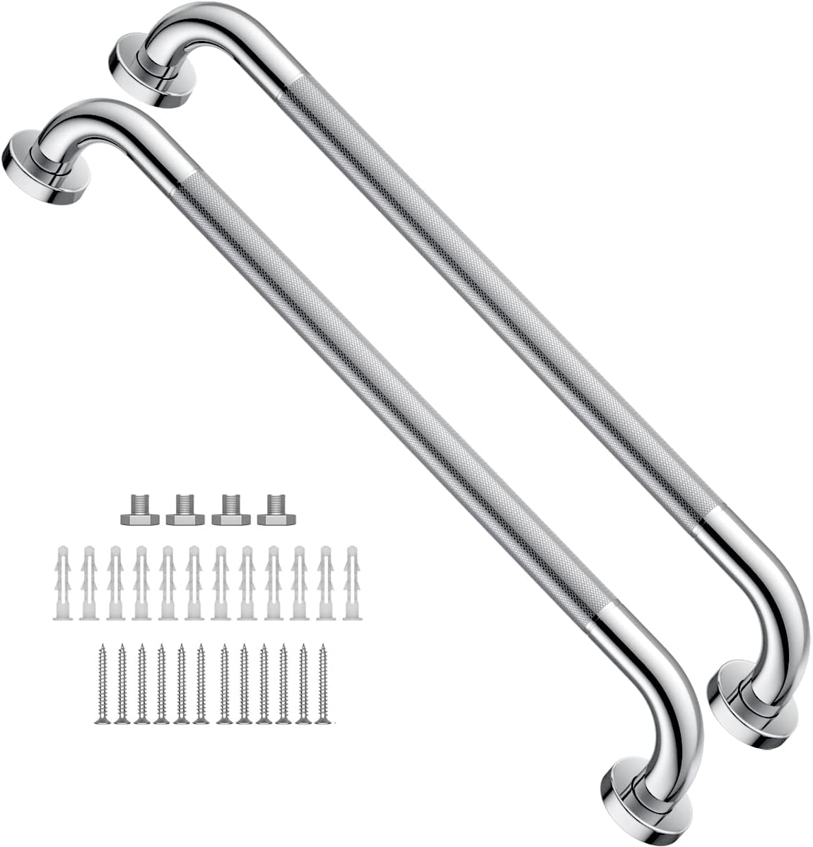 2 Pack 24 Inch Anti Slip Shower Grab Bar 1.25" Diameter,Munzong Stainless Steel Bathroom Grab Bar,Knurled Bathroom Balance Bar,Safety Handrail Support,Handicap Injury Elderly Senior Assist Bath Handle