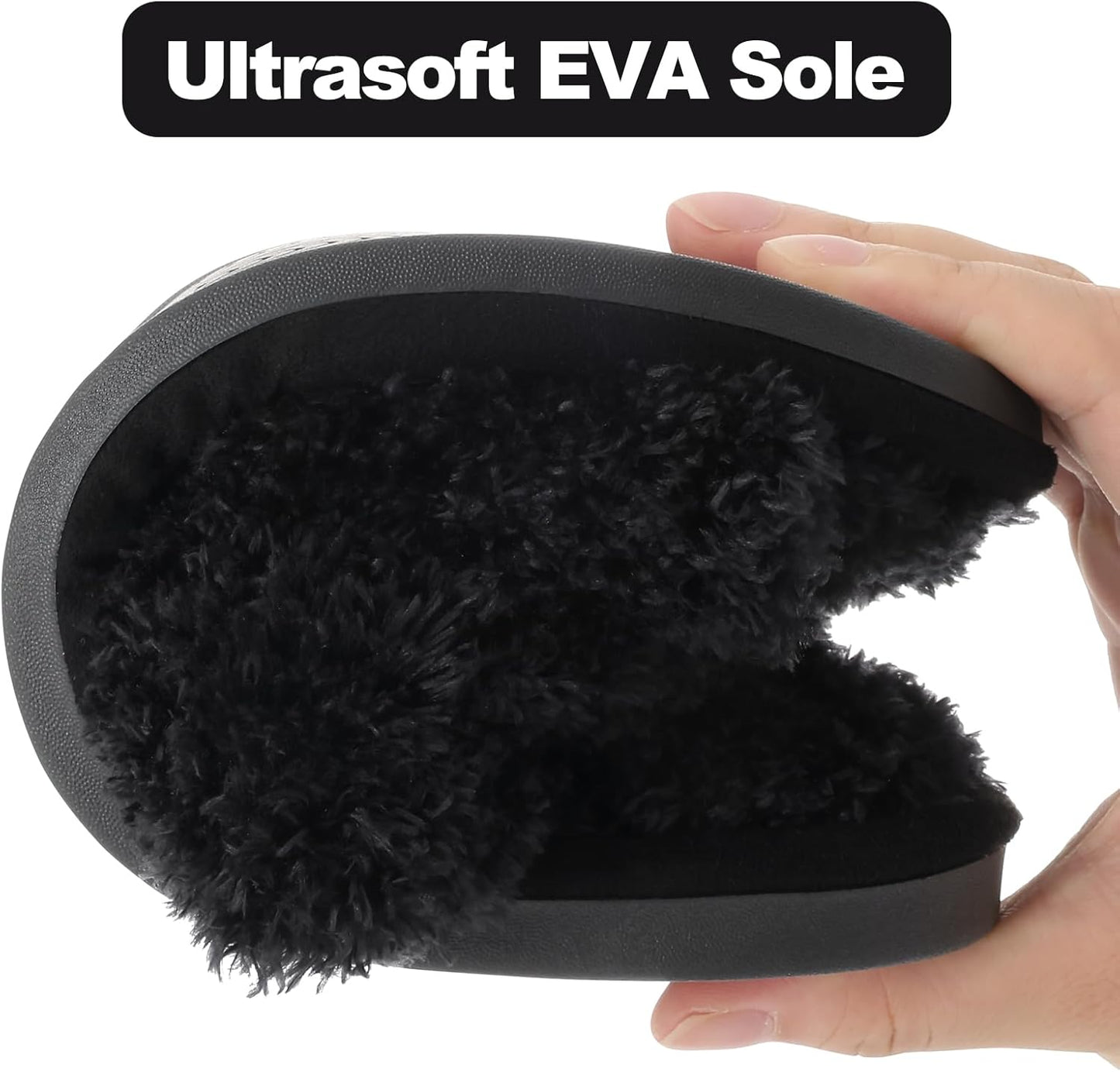 Evshine Women's Fuzzy Slippers Cross Band Memory Foam House Slippers Open Toe