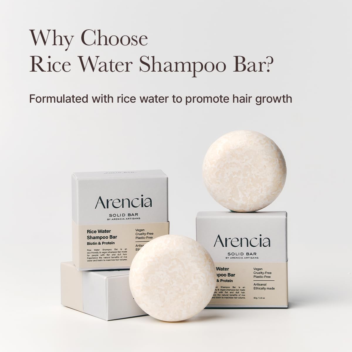 ARENCIA Rice Water Shampoo Bar for Hair Growth & Strengthening, All Natural Formula with Biotin & Protein