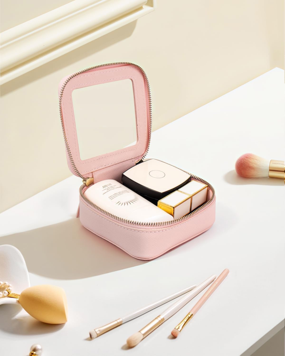 Travel Clear Makeup Bag Set, TSA Approved Cosmetic Bag Case with Zipper Portable Makeup Pouch Toiletry Bag Women Traveling Cosmetic Organizer Storage Bag Car Organizer Car Essentials for Women