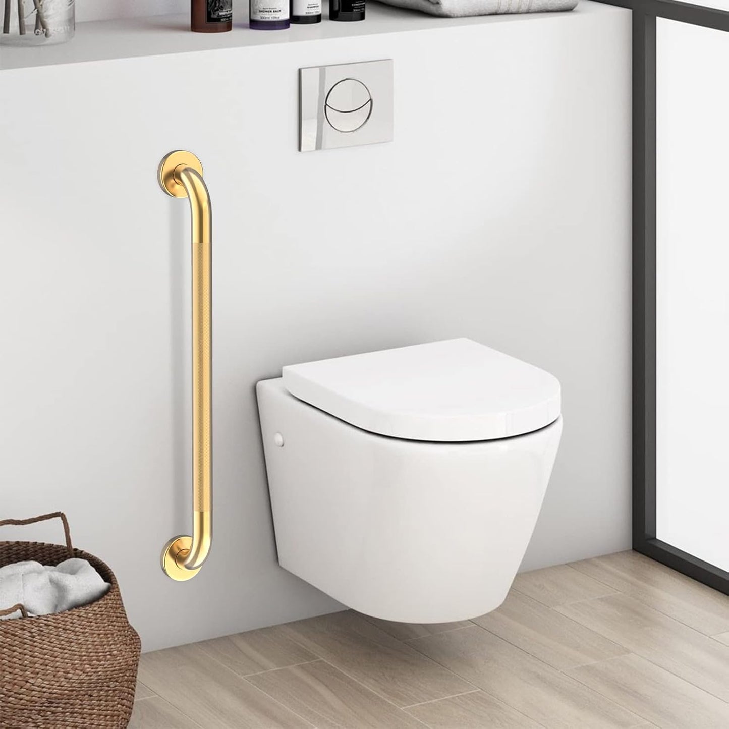 32 Inch Anti Slip Shower Grab Gold, Munzong Bathroom Grab Bar, Knurled Bathroom Balance Bar,Safety Hand Rail Support Handicap Elderly Injury Senior Assist Bath Handle