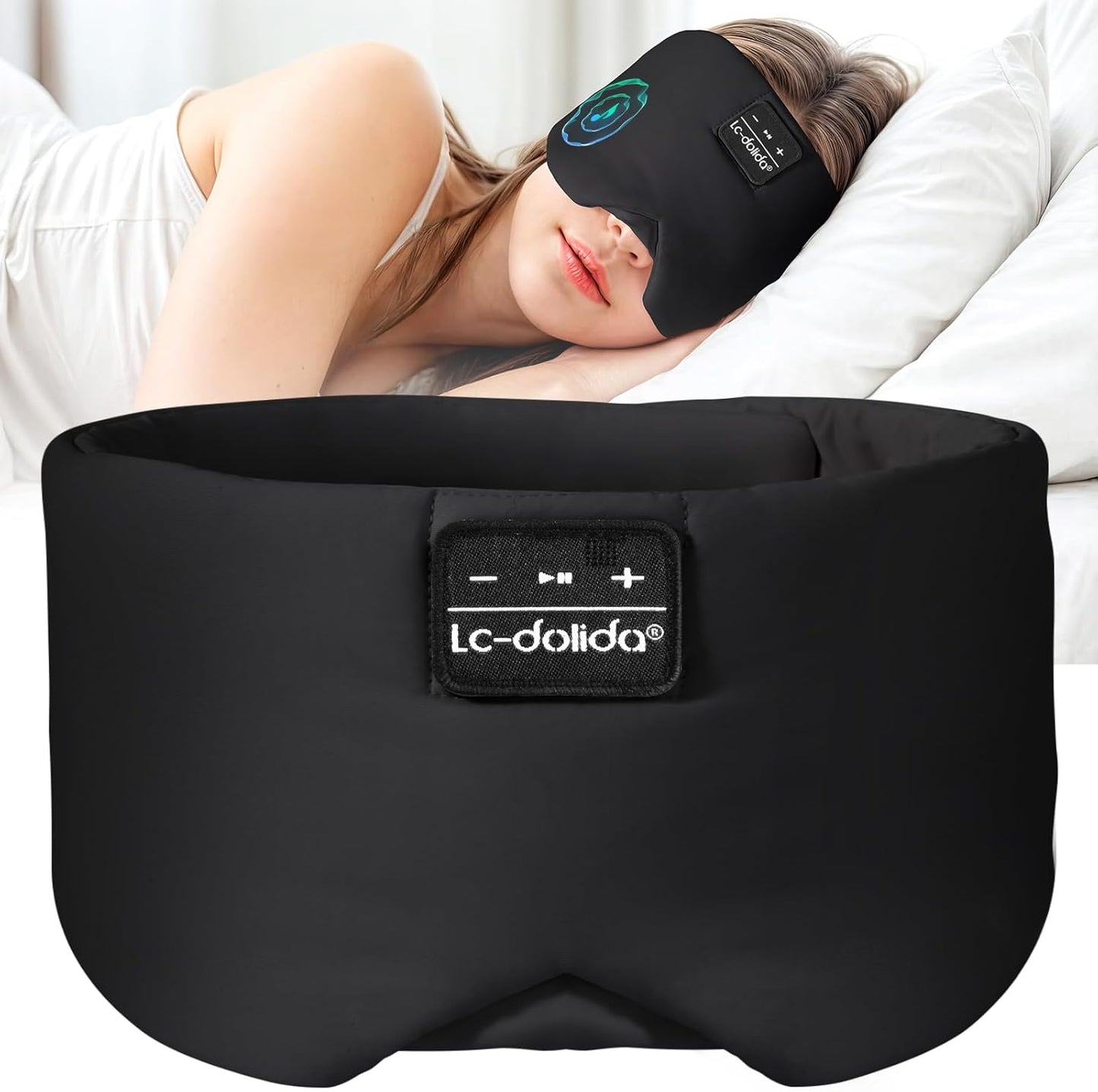 LC-dolida Sleep Mask with Bluetooth Headphones, Ice Silk Sleep Headphones with Bluetooth 5.4, Total Blackout Eye Mask for Sleeping, Sleep Soft Mask for Women Men, All Night Sleep, Travel(Black)