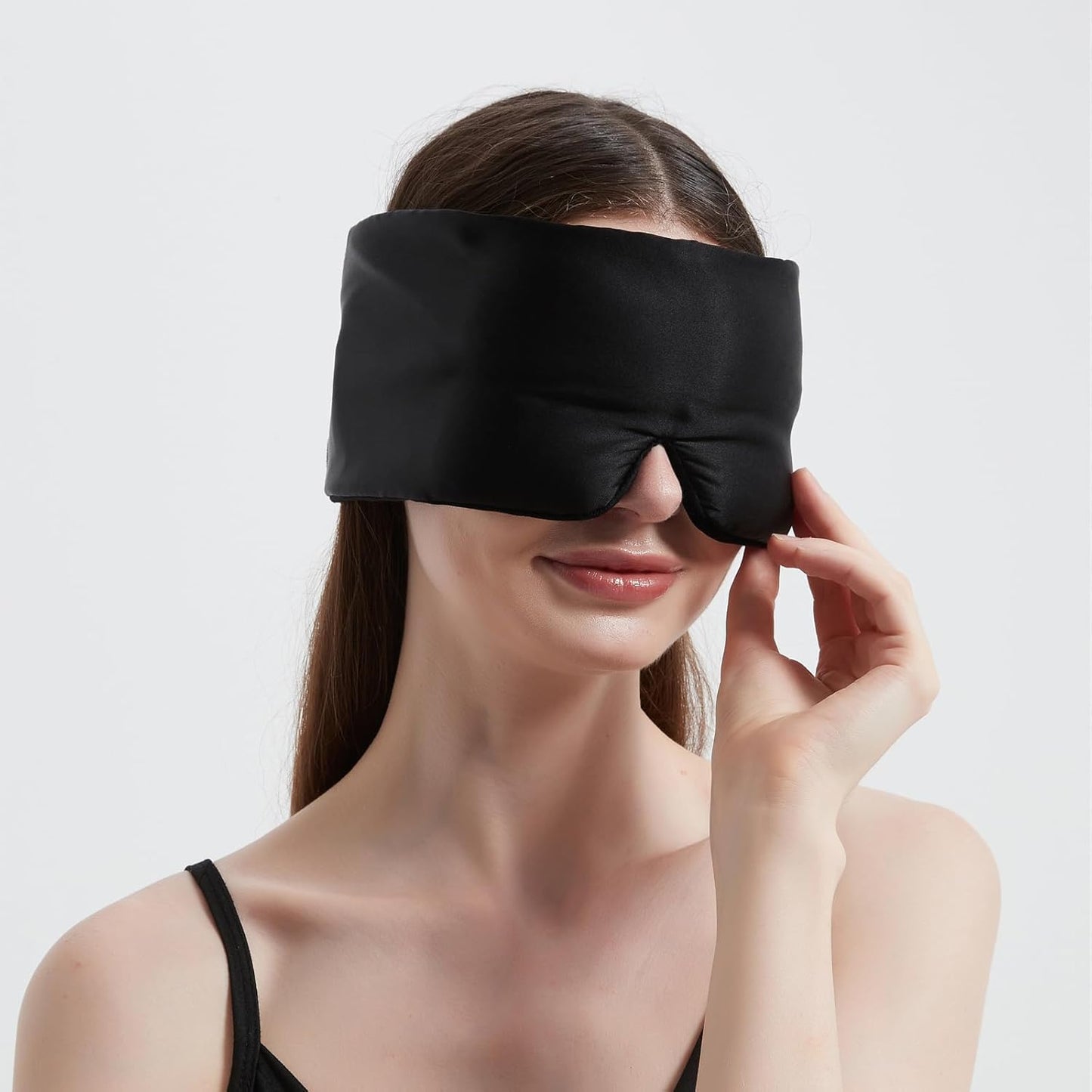 Weighted Eye Mask Silk ALASKA BEAR for Sleeping, Wraparound Style Compression, Wide Headband and Large Coverage Ears for Sound-muffling, Microwavable Beads Filled