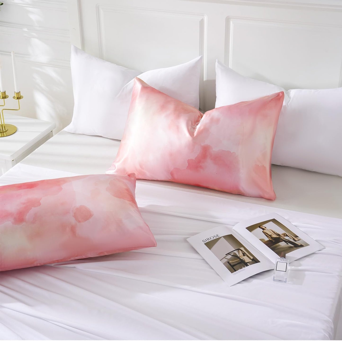 MR&HM Satin Pillowcase for Hair and Skin, Silk Satin Pillowcase 2 Pack, Queen Size Pillow Cases Set of 2, Silky Pillow Cover with Envelope Closure (20x30, Dream Pink)