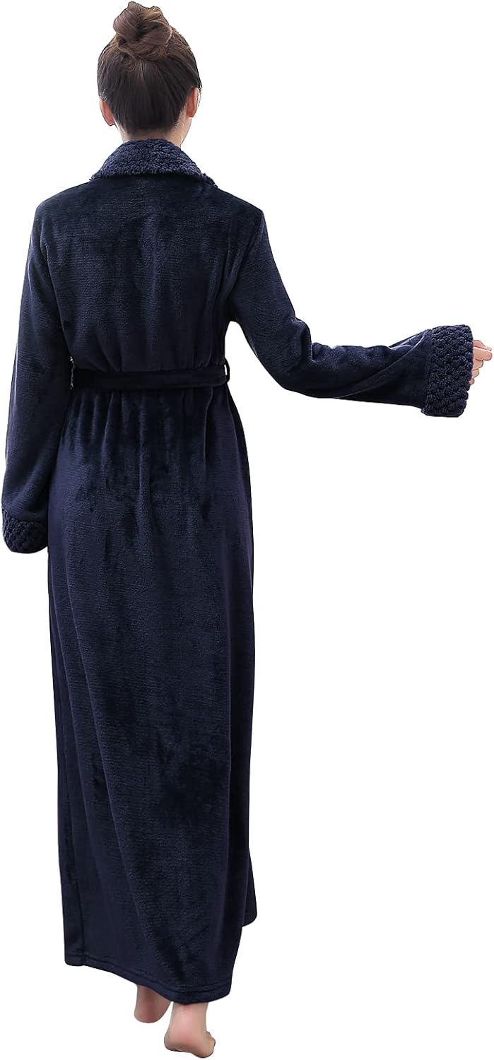 Hellomamma Long Bath Robe for Womens Plush Soft Fleece Bathrobes Nightgown Ladies Pajamas Sleepwear Housecoat