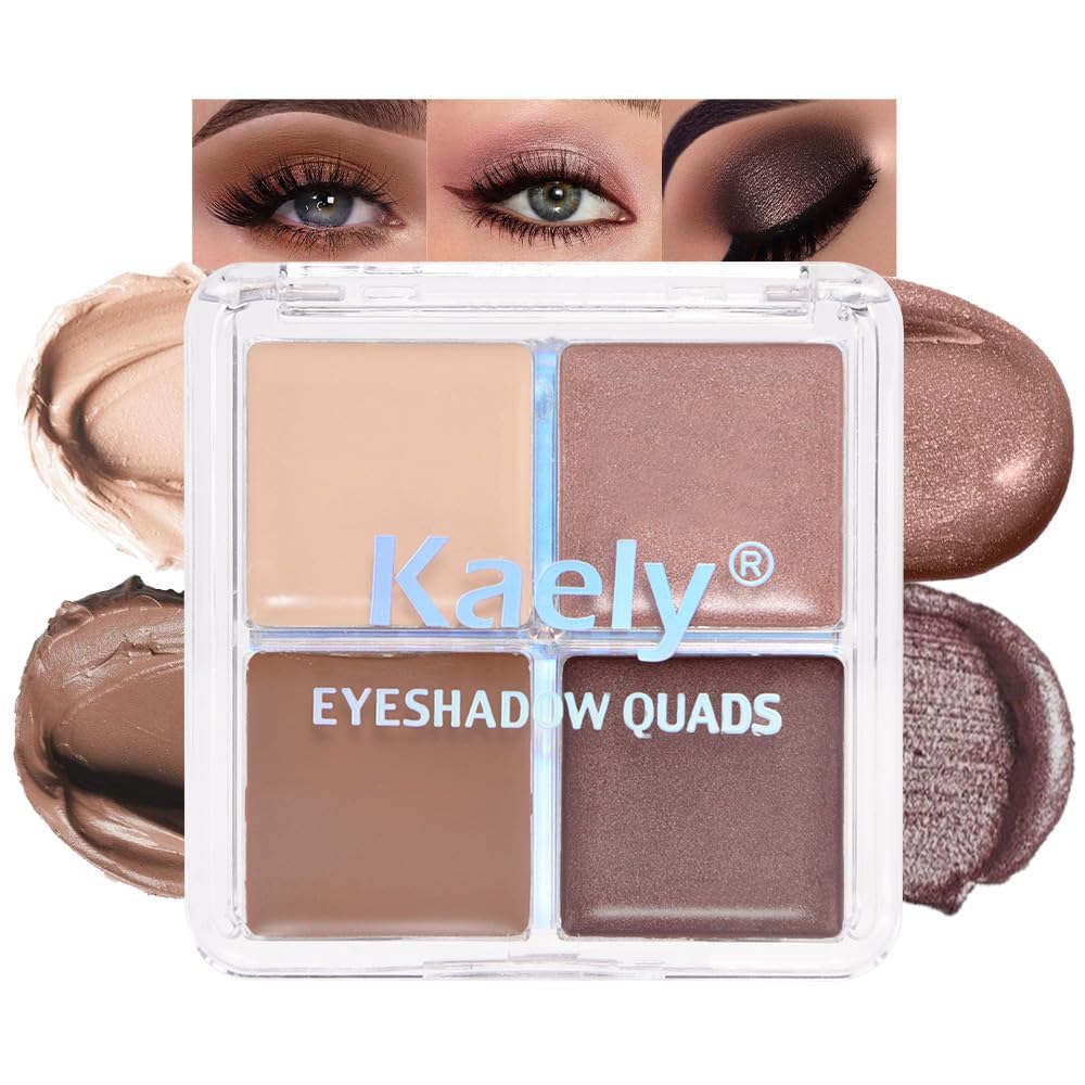 evpct Cream Eye Shadow Palette Makeup for Older Women, Beige Nude Antique Rose Cocoa Brown Taupe Mauve Metallic Shimmer Glitter Matte Eyeshadow Quad Palette Creme Eye Brightener Makeup, Smudge Proof