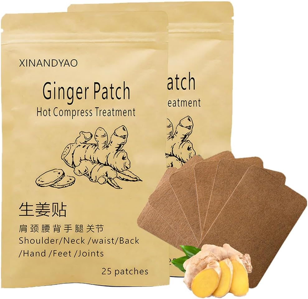 50 Count Ginger Self-Heating Patches | Long-Lasting Comfort for Back, Neck, Shoulders, Knees & Joints | 8-Hour Herbal Warming Pads (12x8cm)