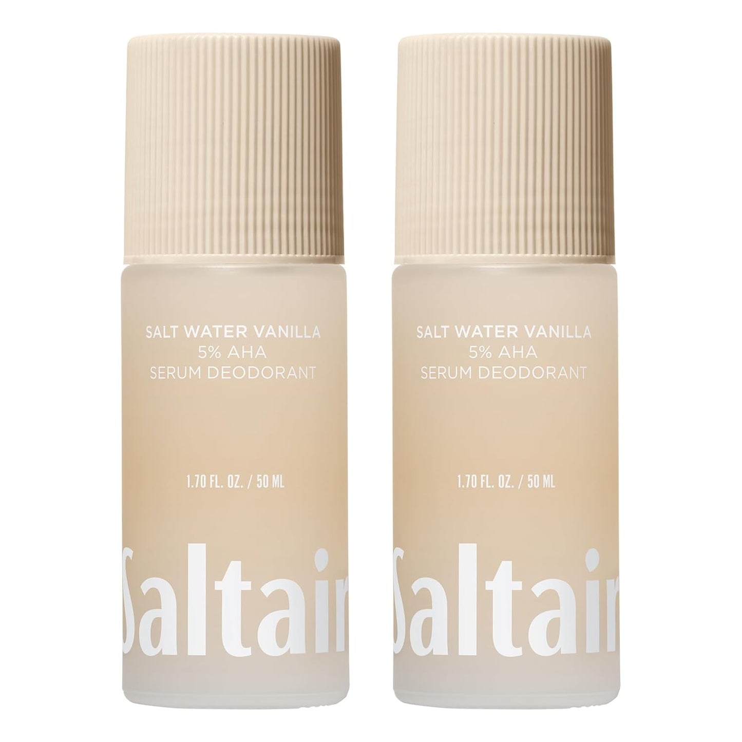 Saltair Serum Deodorant Salt Water Vanilla 2 Pack. 5% AHA Formula. Lactic Acid and Mandelic Acid Deodorant. Aluminum Free Odor Control for Women and Men. Travel Essentials, 2x 1.7oz Roll On