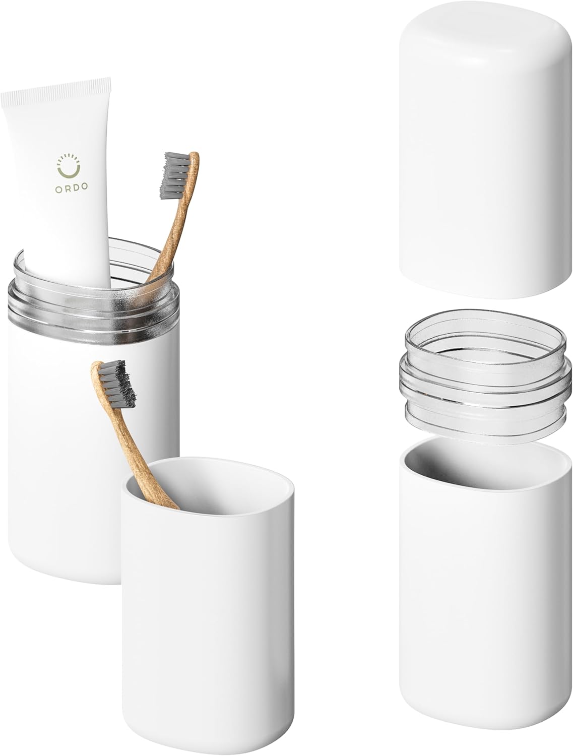 Baluca Travel Toothbrush Case, Portable Tooth Brush Holder and Toothpaste Cover Container with Mouthwash Cup, Compact Oral Clean Tools Organizer for Traveling/Camping/School/Home (White, Extra Large)