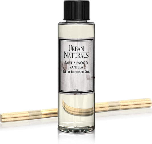 Urban Naturals Sandalwood & Vanilla Reed Diffuser Refill Set | Includes a Free Set of Reed Sticks! 4 oz | Great Gift Idea Home Fragrance Lovers!