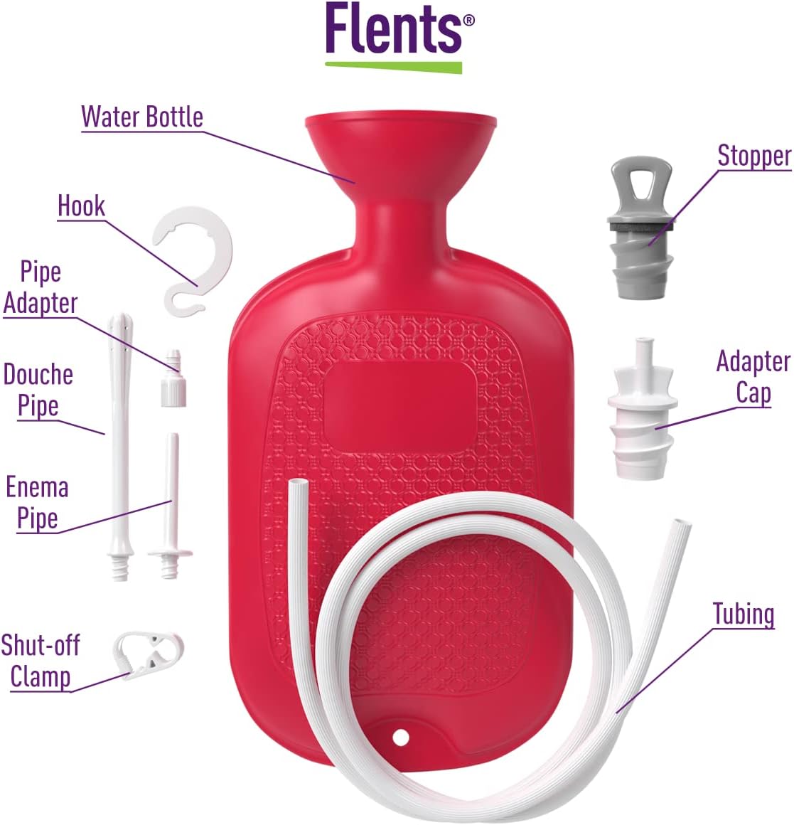 Flents Douche and Enema Combination Kit for Men and Women, Large Capacity, Multipurpose Cleaning System for Personal Hygiene, Colon Detox Cleanse, Made with Comfortable Material, Red (1.66 L)