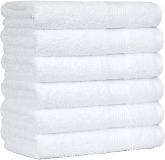 Amazon Basics 6 Piece hand towels for bathroom, Fade Resistant 100% Cotton Hand Towels, soft absorbent bathroom hand towels 6 - Pack (26''x16''), White