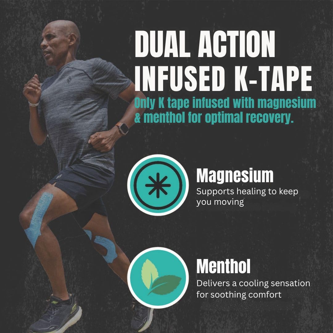 Heali Kinesiology Tape with Magnesium and Menthol, 20 Pcs Precut Strips, K Tape Roll, Knees, Physical Therapy Sports Tape for Muscles and Joints, Water Resistant, Blue Inspo