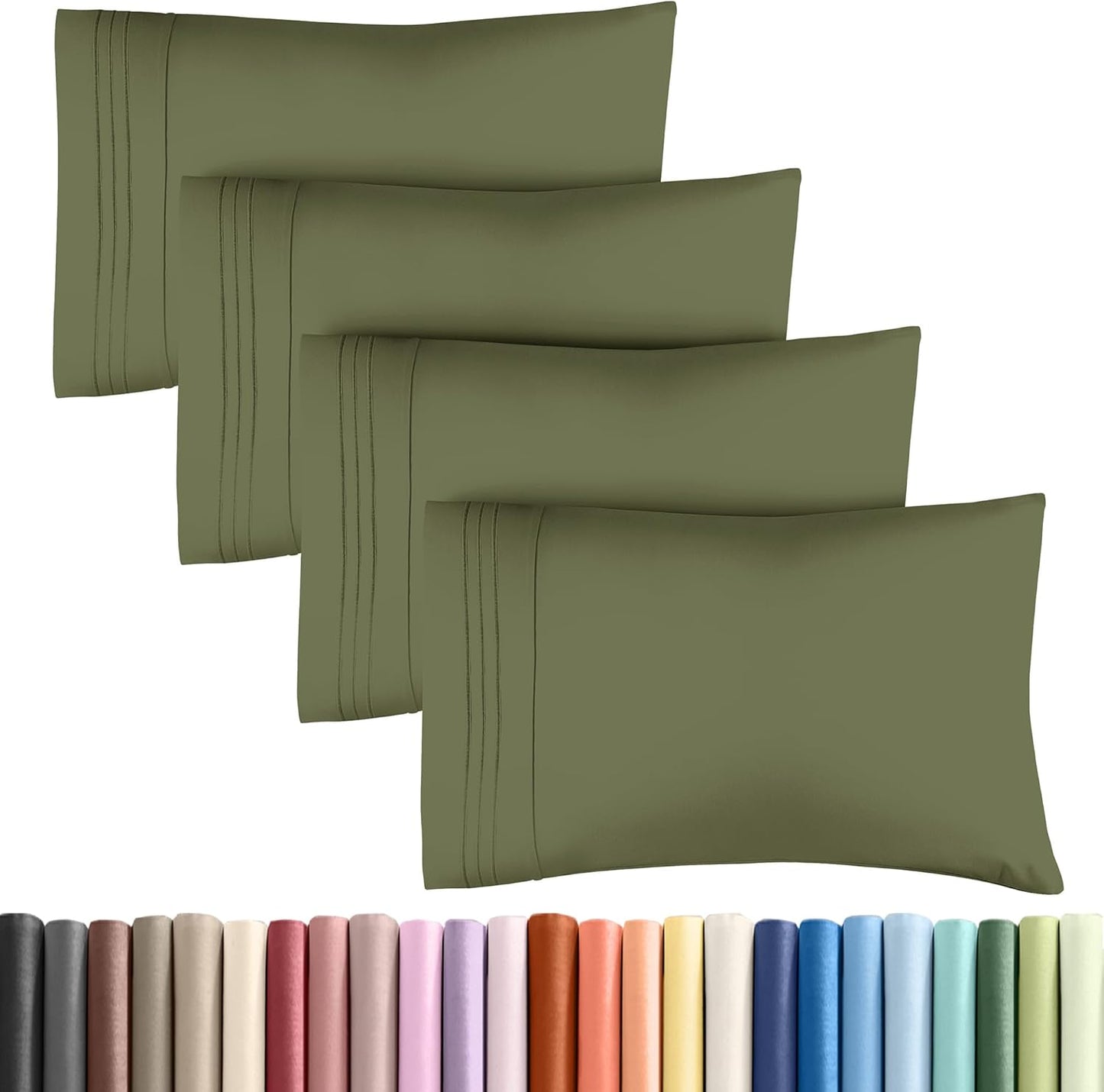 Queen Pillow Cases Set of 4 - Ultra Soft Hotel Quality Pillowcase Covers - Comfy, Cozy & Wrinkle Free - Shrink, Stain & Fade Resistant - Machine Washable Pillow Protectors - 4 Piece Set - Sage Green