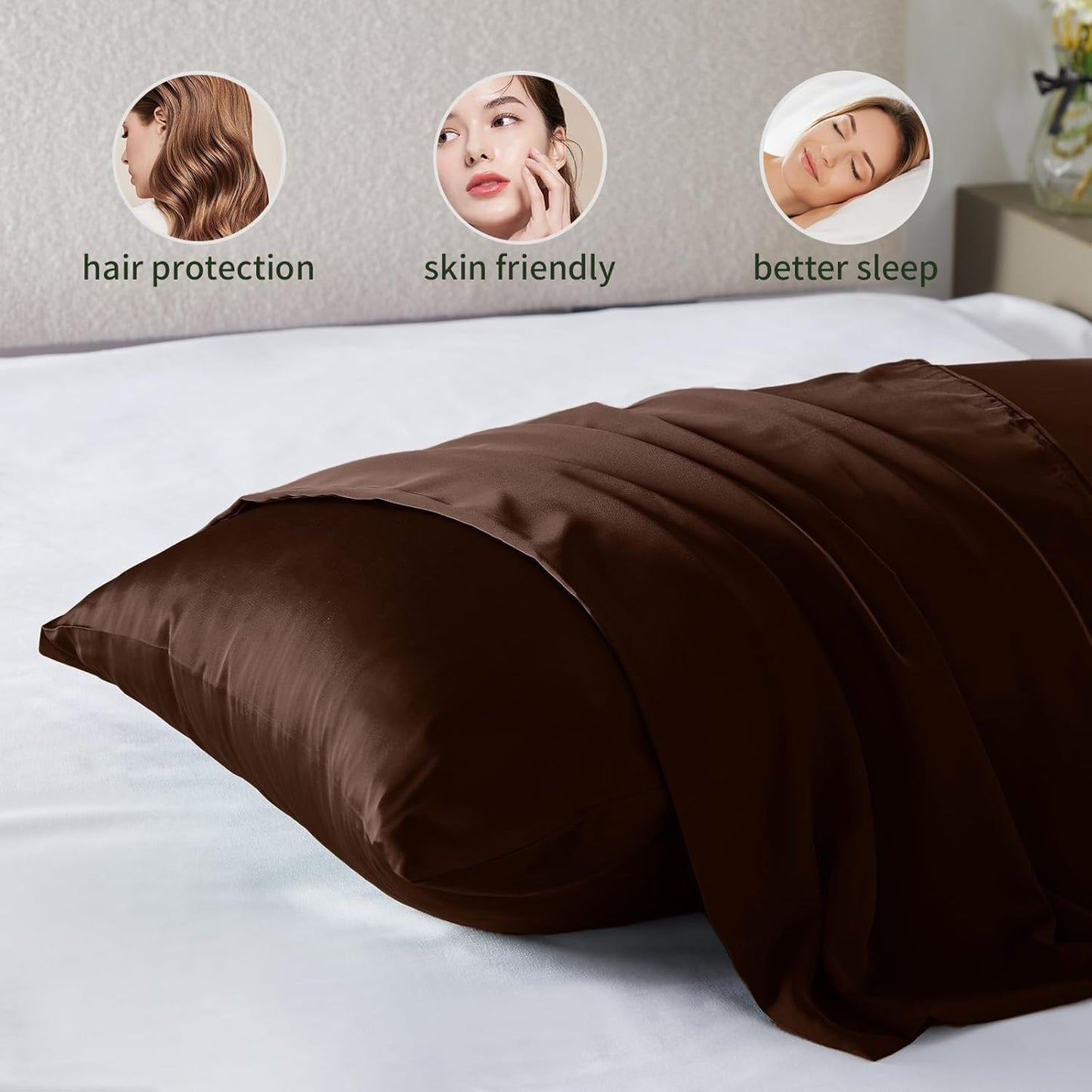 Silk Body Pillow Cover Pillow Pillowcase for Body Pillow Soft Pillow Cover Pillow Case Mulberry Silk Pillowcase for Sleep(Brown,20"X 54",1pc)