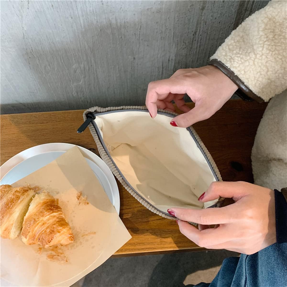 Cosmetic Bags for Women - Corduroy Cosmetic Bag Aesthetic Women Handbags Purses Smile Dots Makeup Organizer Storage Makeup Bag Girls Case Bags (A-Gray)