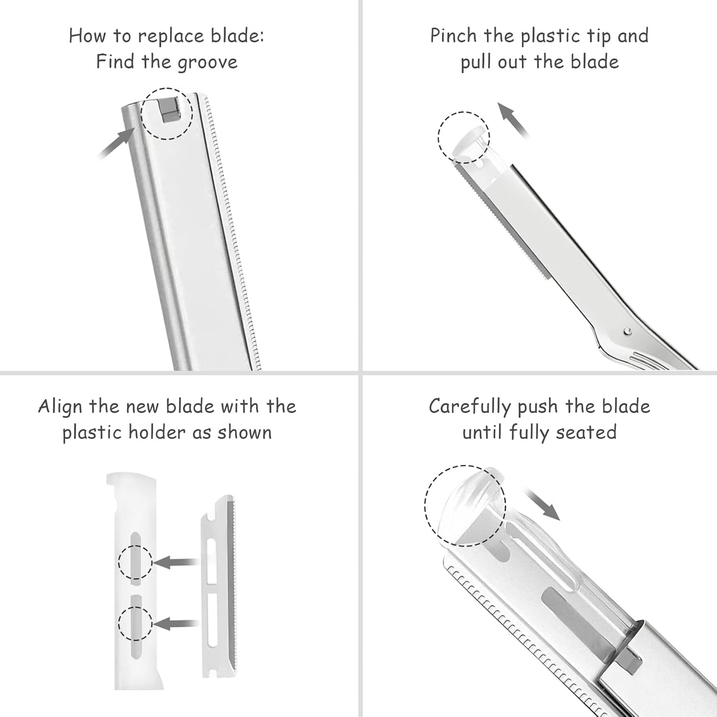 Dermaplane Razor for Women Face, Stainless Steel Handle with 6 Replaceable Blades, Huauoo Face Razors for Women, Peach Fuzz Remover, Eyebrow Trimmer, Dermaplaning Tool for Face Exfoliation (Silver)