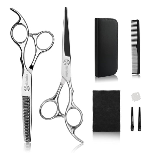 Hair Cutting Scissors Thinning Shears Kit, 6.5 inch Professional Haircut Scissors for Beard Trimming Shaping with Comb Case, Hairdressing Shears Set