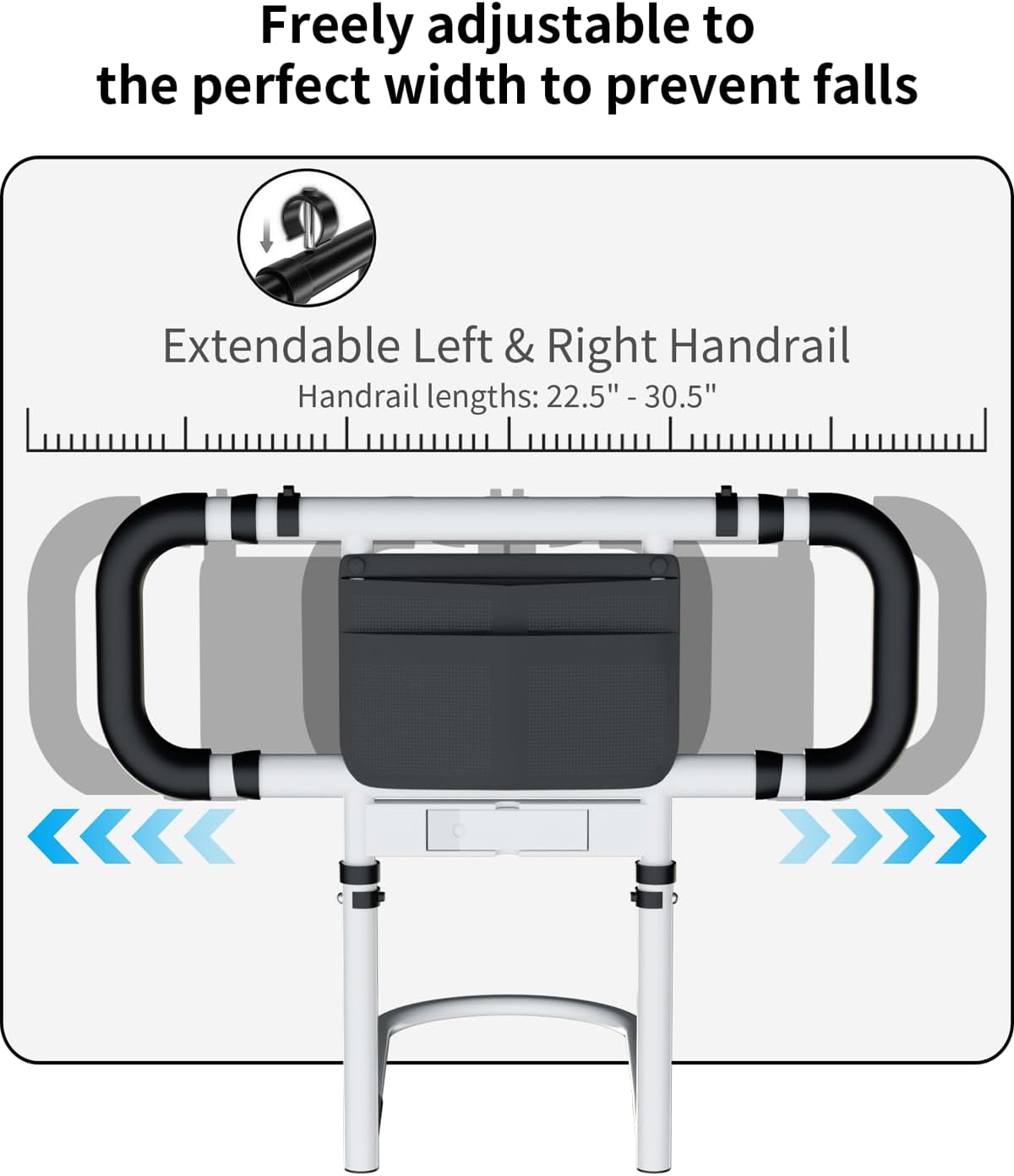 Bed Rails for Elderly Adults Safety: Elderly Assistance Products with Adjustable Double Grips, Storage Pocket, Motion Sensor Light, Items for Elderly Bed Rail, Can Withstand 300lb(White)