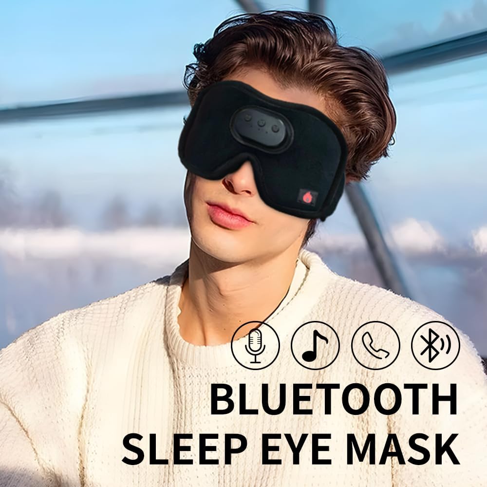 Heated Eye Mask with Bluetooth Headphones SYPVRY Wireless Sleep Eye Mask Headphones for Sleeping with Temperature & Timer Control, Warm Eye Compress USB Heated Mask for Dry Eyes Style, Black